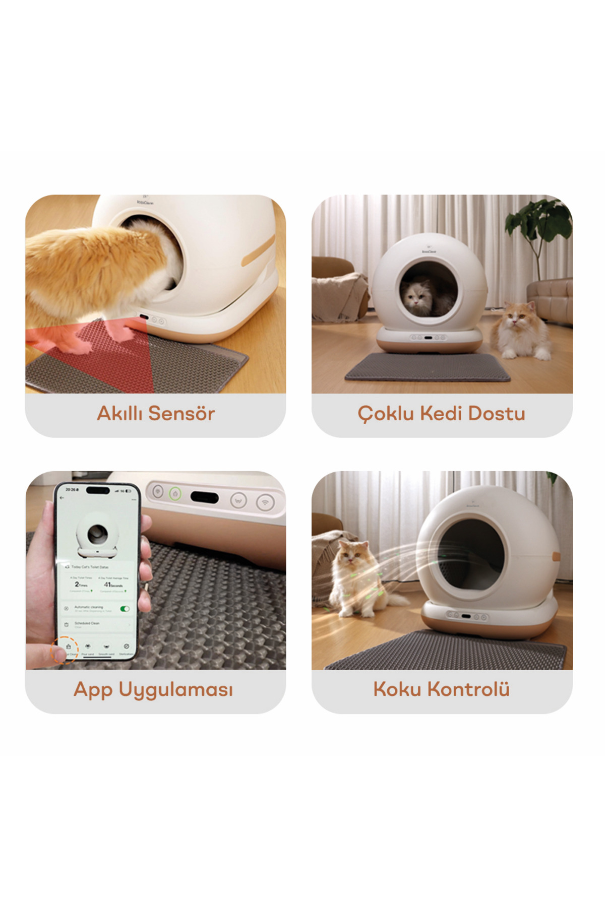 جعبه خاک هوشمند گربه راس‌کلین RossClean Pro، ۷۲ لیتر، با کارتریج بوگیر و پاک‌سازی UV