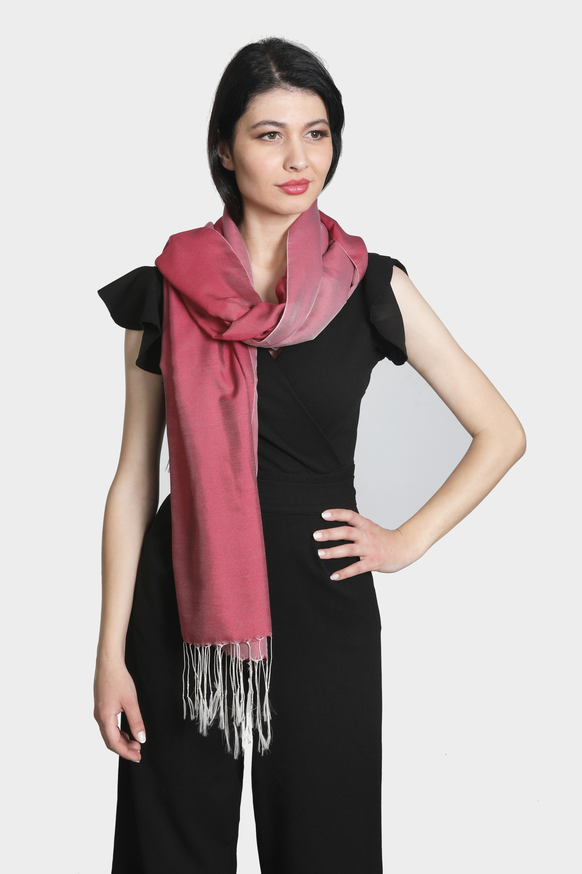 شال ابریشمی ساتن میستیک Mystic مدل MS-378، رنگ آجری زنانه