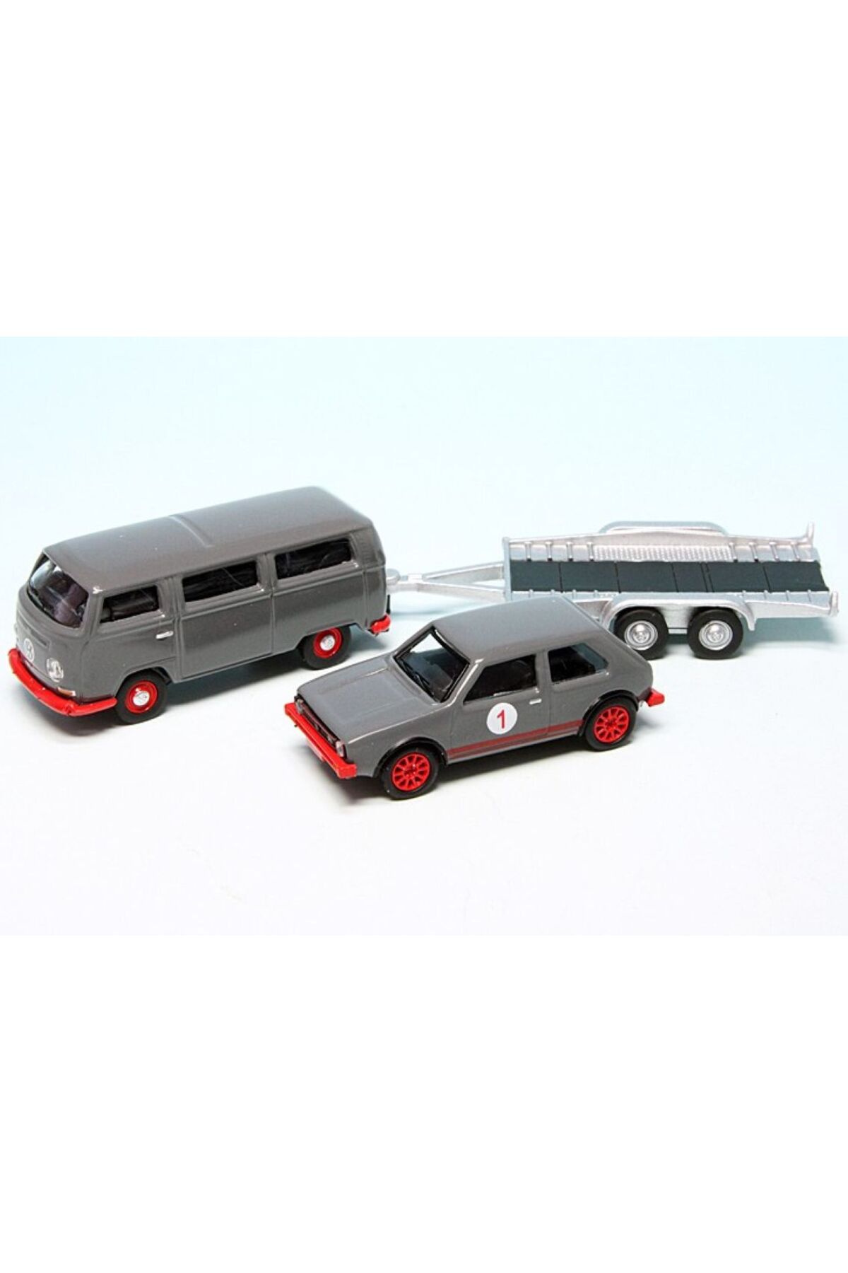 مدل خودرو 1:87 VW T2 MINIBUS 1962 + تریلر GOLF I GTI 87U00067 | ماشین اورجینال Schuco