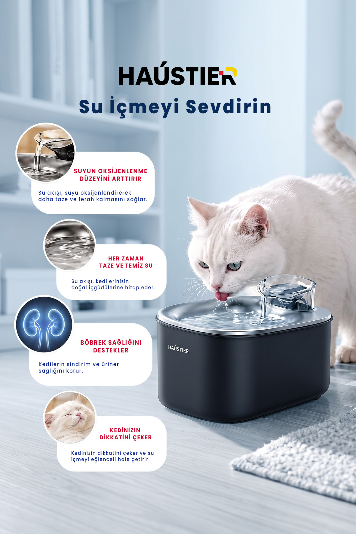 آبخوری خودکار گربه هاوستایر Haustier WF007L، مخزن ۳٫۵ لیتری و سینی فلزی unisex مشکی