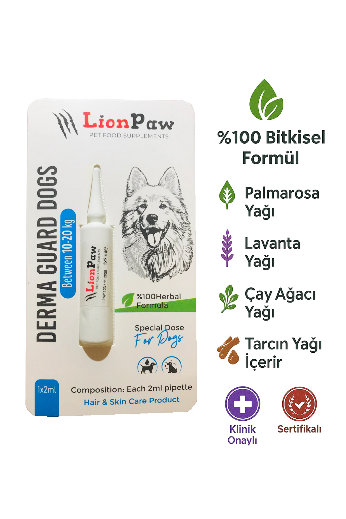 قطره پوستی گیاهی سگ لیون پاو LİON PAW، ۱۰ تا ۲۰ کیلوگرم، ۵×۲ میلی‌لیتر