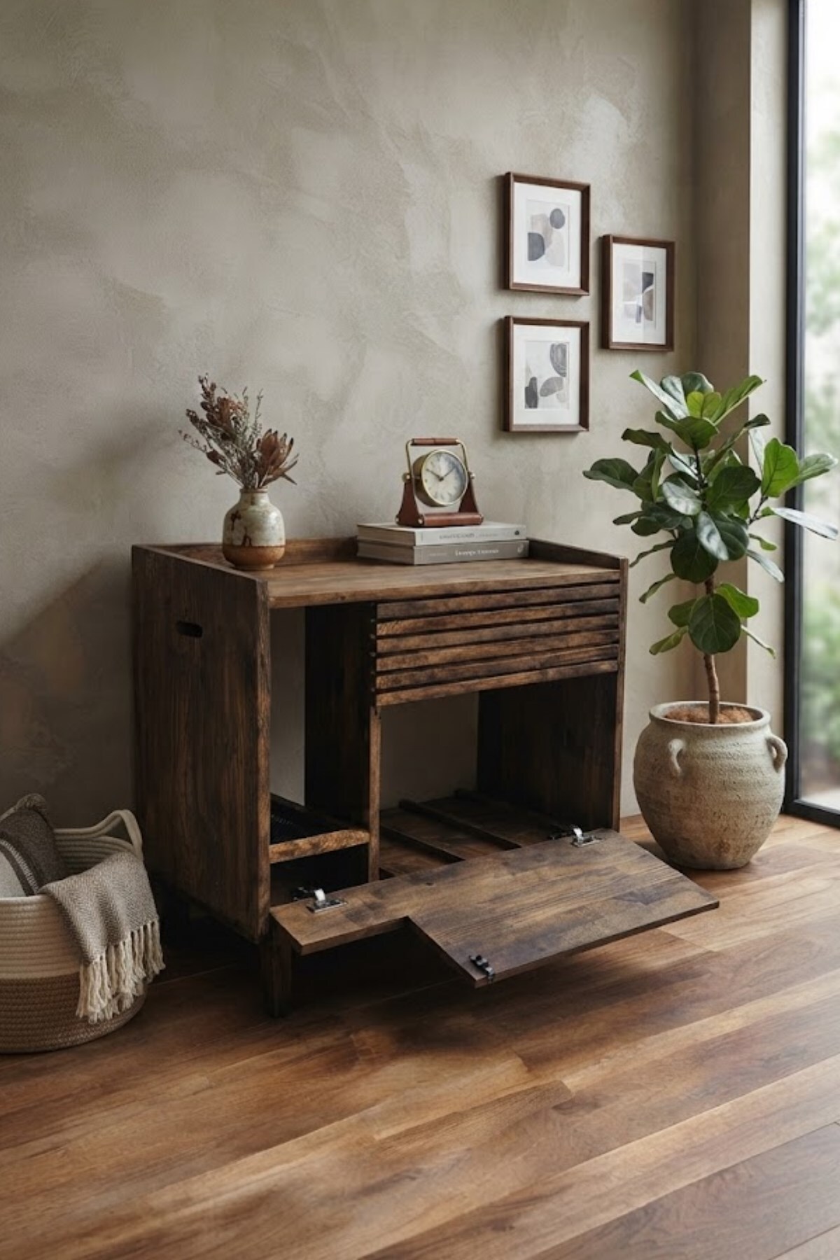 کابین توالت گربه ریو Reyo Nordic Line، گردویی XXL، چوب درجه‌یک قهوه‌ای گردویی