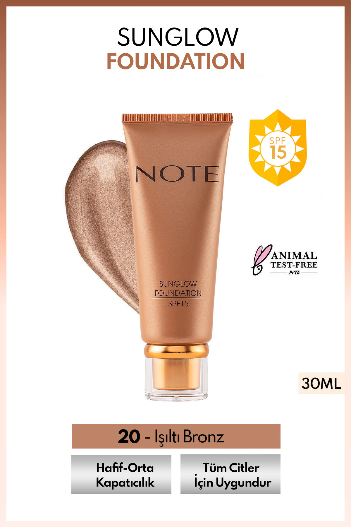 کرم پودر فونداسیون سانگلو SPF 15 برنزینگ تابشی 20 متوسط Note Cosmetics