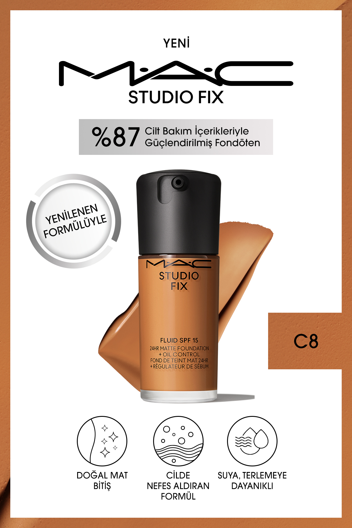کرم پودر استودیو FIX FLUID SPF 15 MAT FOUNDATION C 8 30 ML Mac