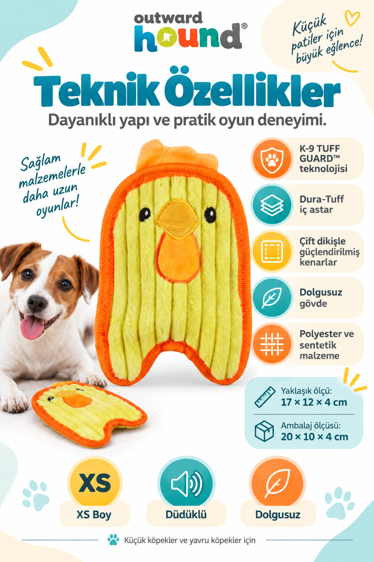 اسباب‌بازی پولیشی صدادار سگ، آوت‌وارد هاوند Outward Hound Durablez Chicky XS زرد