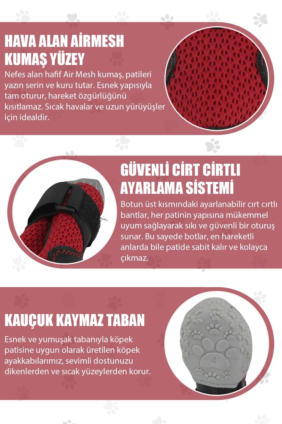 کفش تابستانی سگ پاوپرینتس PawPrints AirMesh با بست چسبی و زیره لاستیکی ضدلغزش قرمز