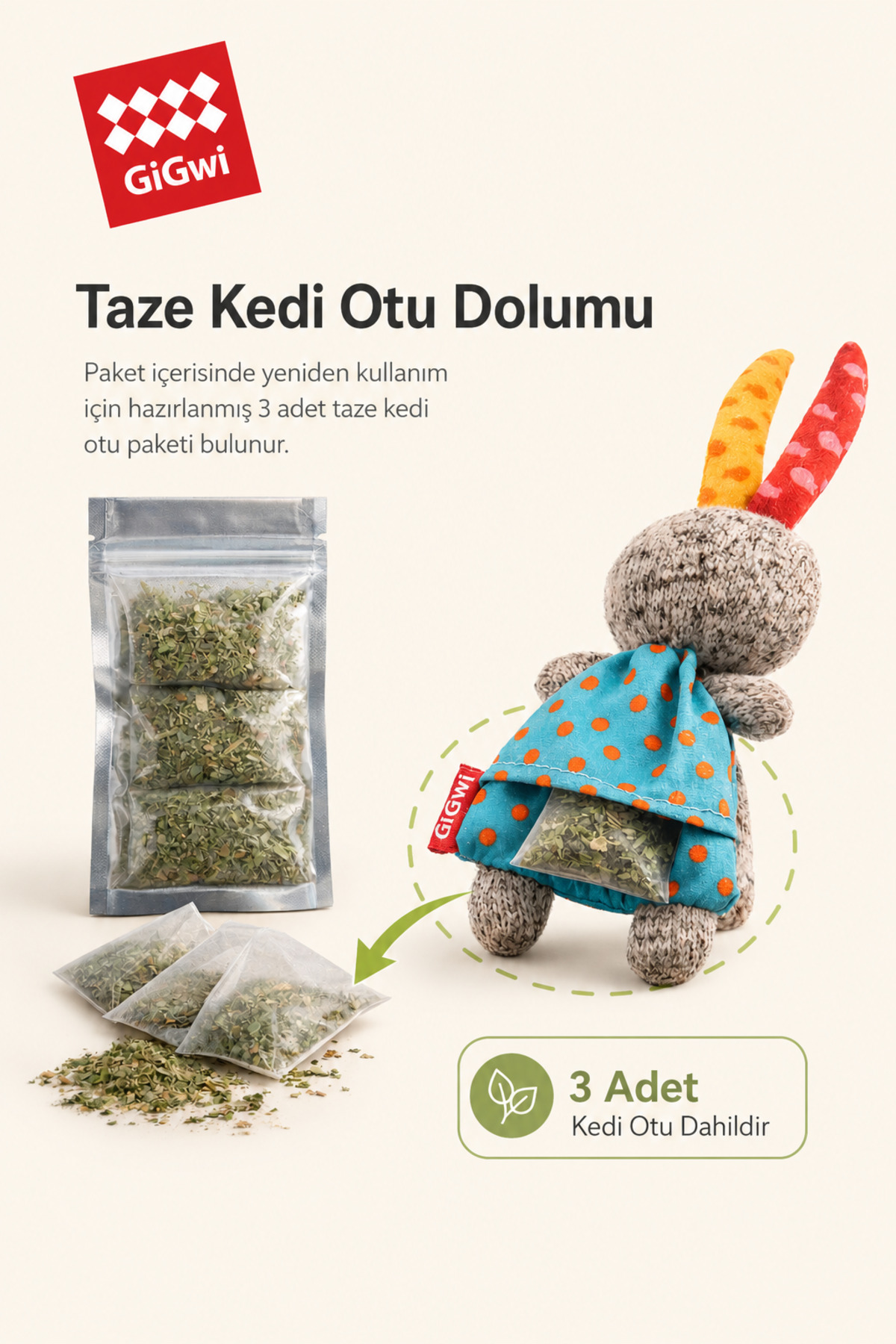 اسباب‌بازی گربه خرگوشی محفظه‌دار سری Catnip با بسته‌های یدک، گیگ‌وی Gigwi فیروزه‌ای