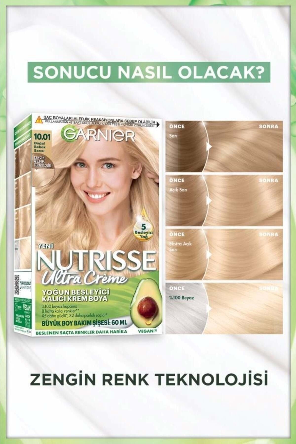 Garnier رنگ مو کرمی دائمی غذا دهنده مکمل Nutrisse 10.01 زرد طبیعی نوزادی