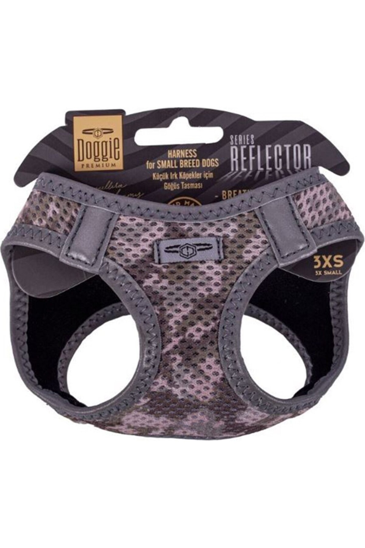 هارنس سگ نژاد کوچک داگی Doggie سری Havalı Dokuma Reflektör، طرح استتاری، سایز L (42 تا 48 سانتی‌متر)