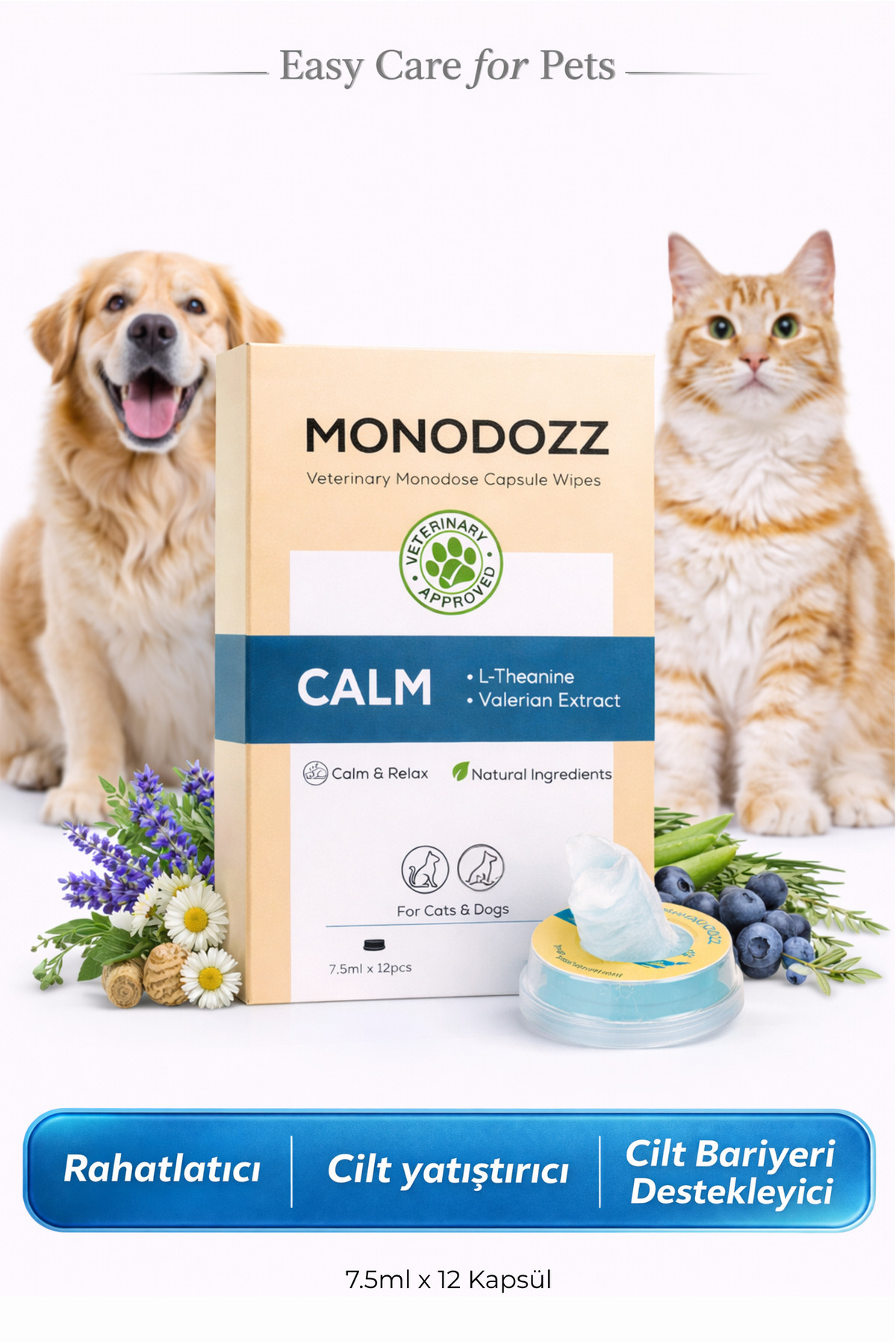 دستمال درماتوکازمتیک سگ و گربه مونودوز MONODOZZ CALM Push Up Capsule Wipes، مدل 003