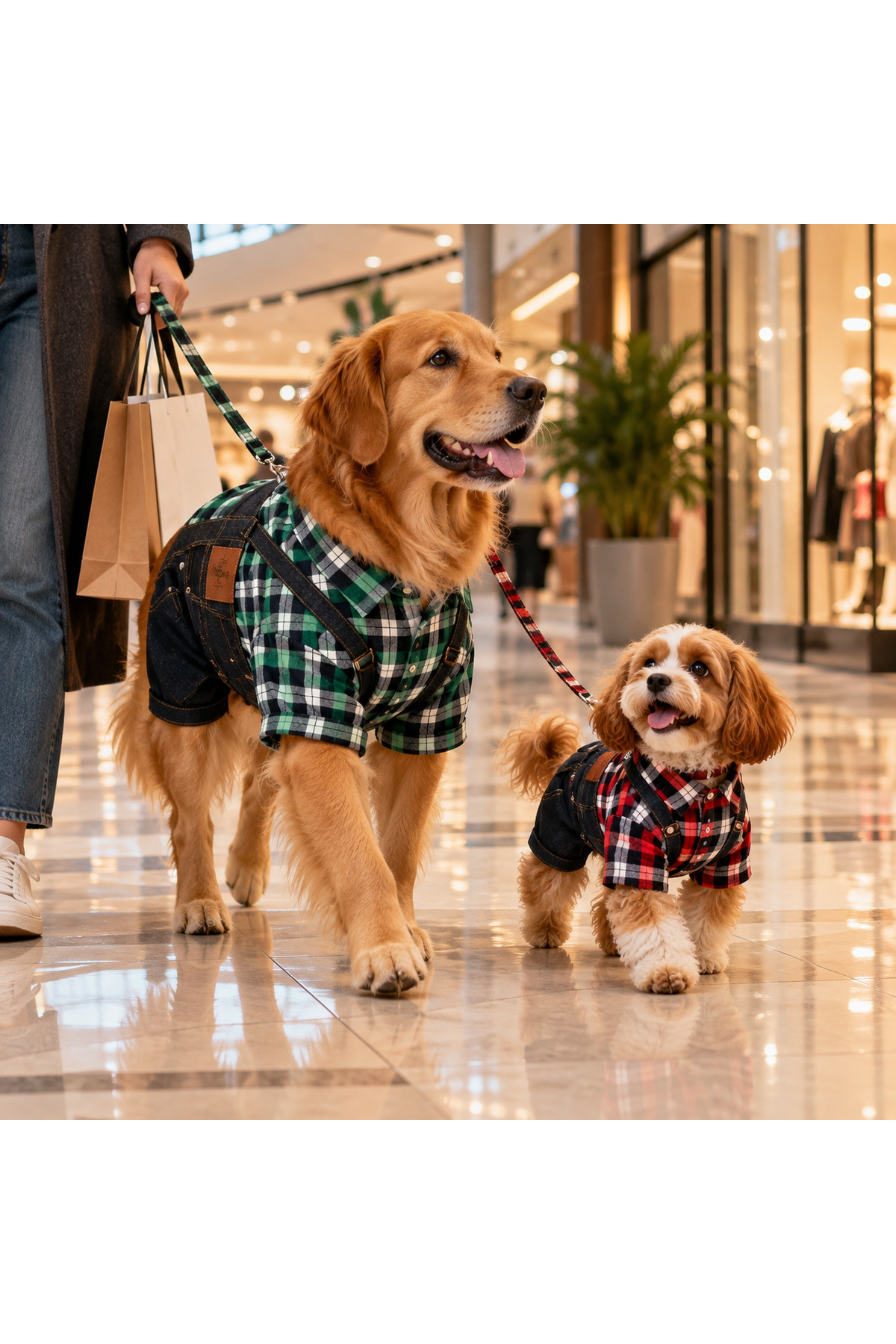 لباس سگ سرهمی پیش‌بندی جین با پیراهن چهارخانه بارکی ازمیر Barkie İzmir، Pawlook x سبز