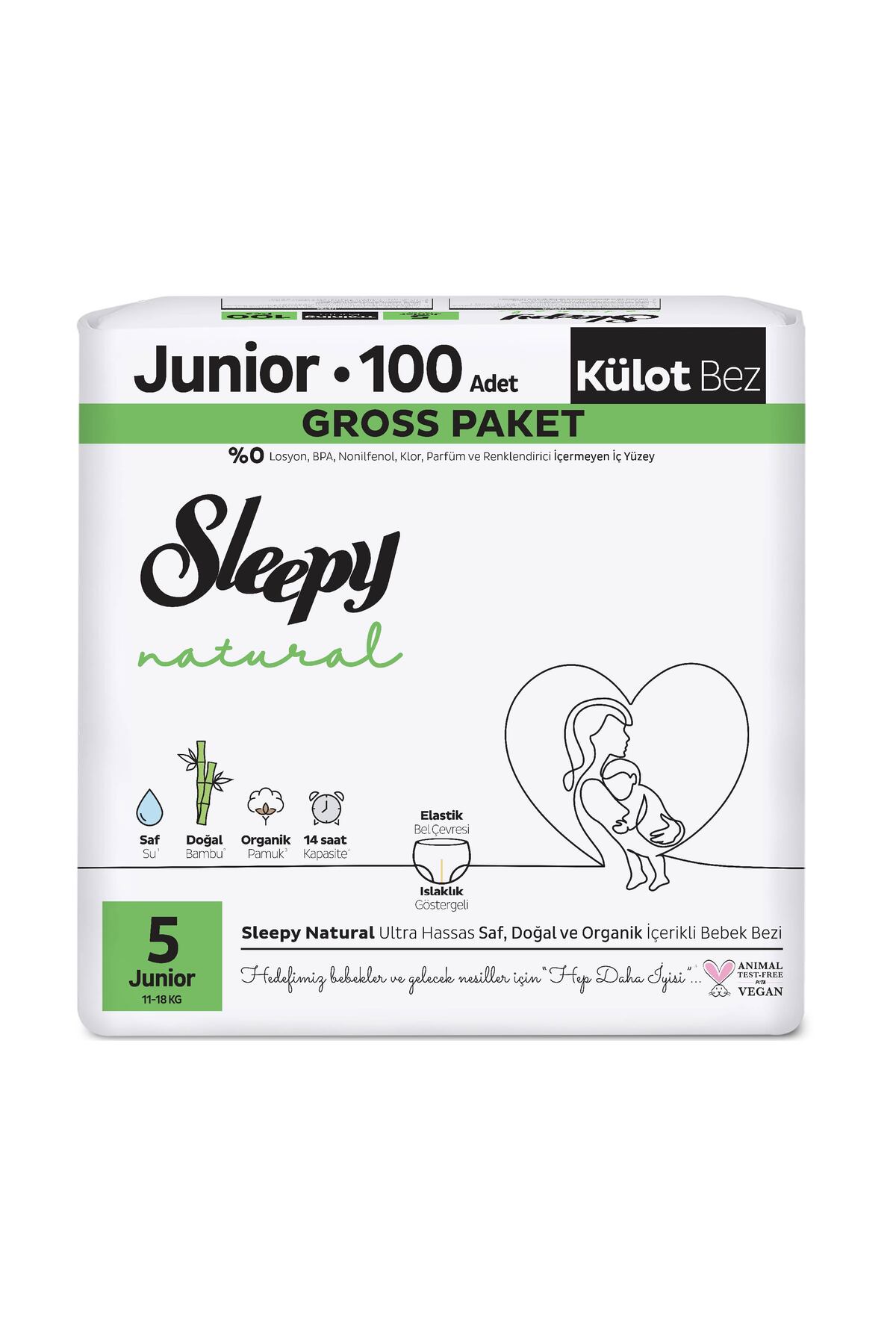 پوشک بچه بسته بندی ناخالص طبیعی شورتی سایز 5 جونیور 100 عدد اورجینال Sleepy