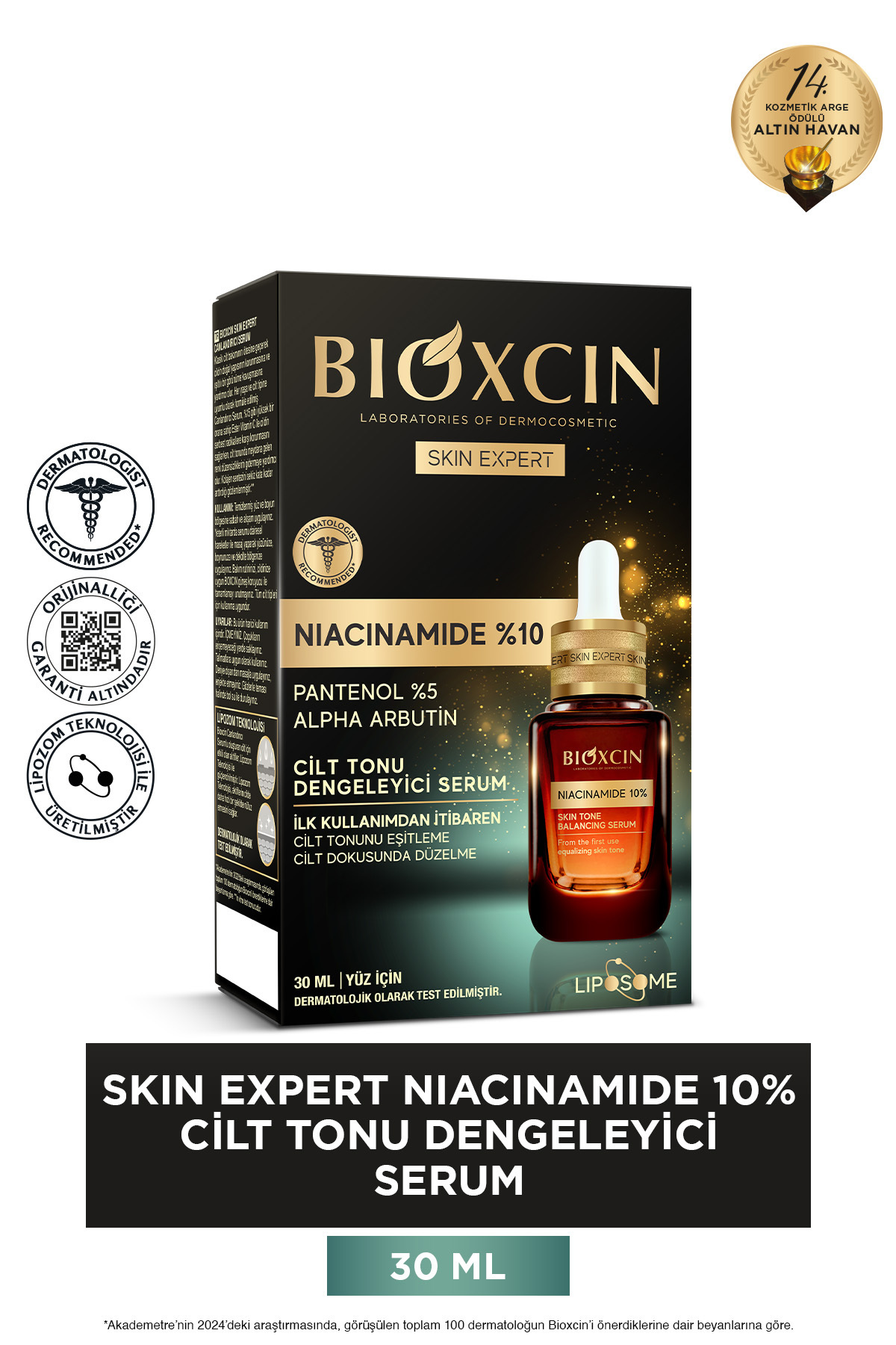 سرم پوست 30 میلی لیتری نیاسینامید 10% اکسپرت متعادل کننده تون آلفا آربوتین پانتنول 5% Bioxcin