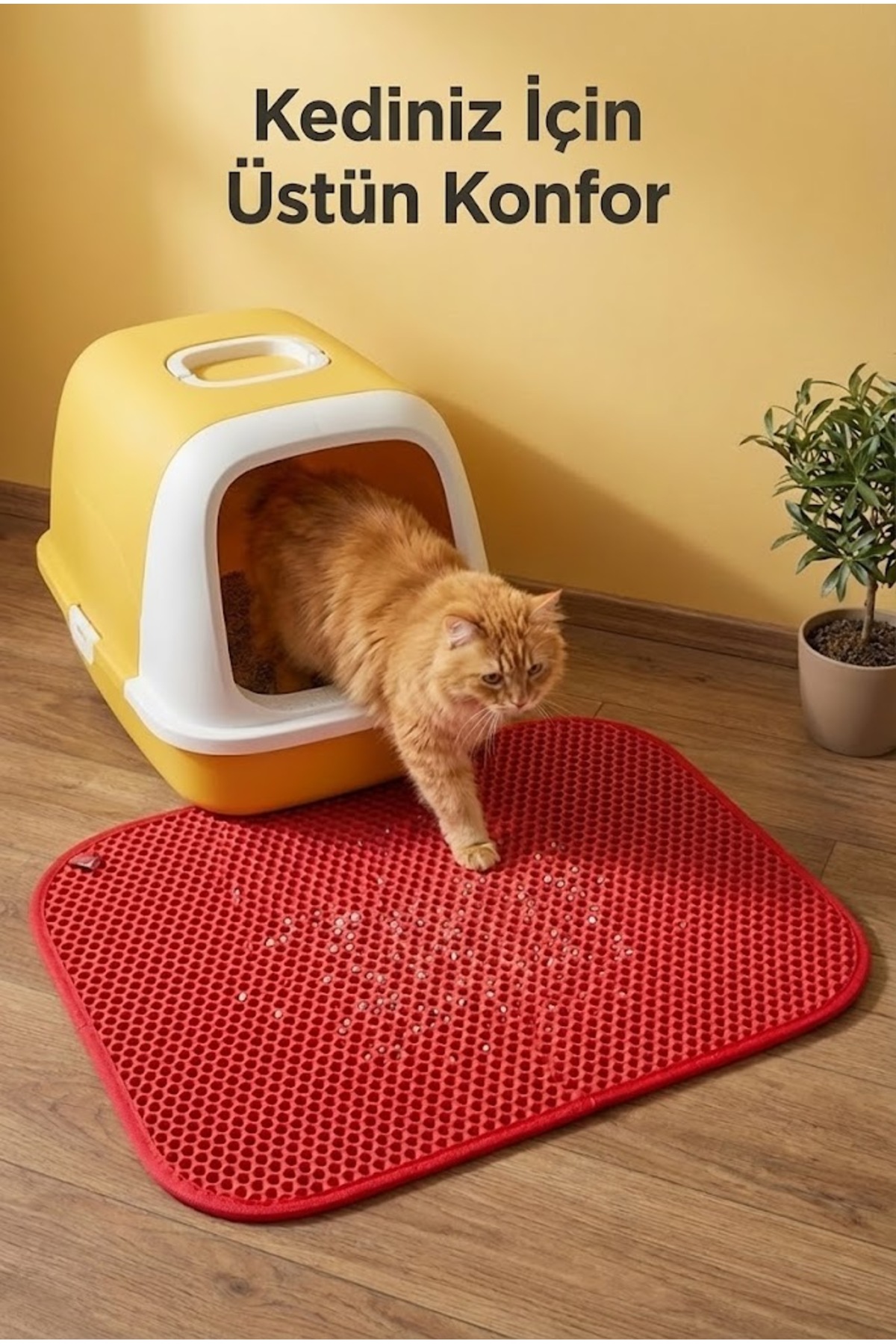 زیرانداز جلوی توالت گربه پوگالو Pugalo CleanPaw Premium، دولایه و سوراخ‌درشت، قرمز