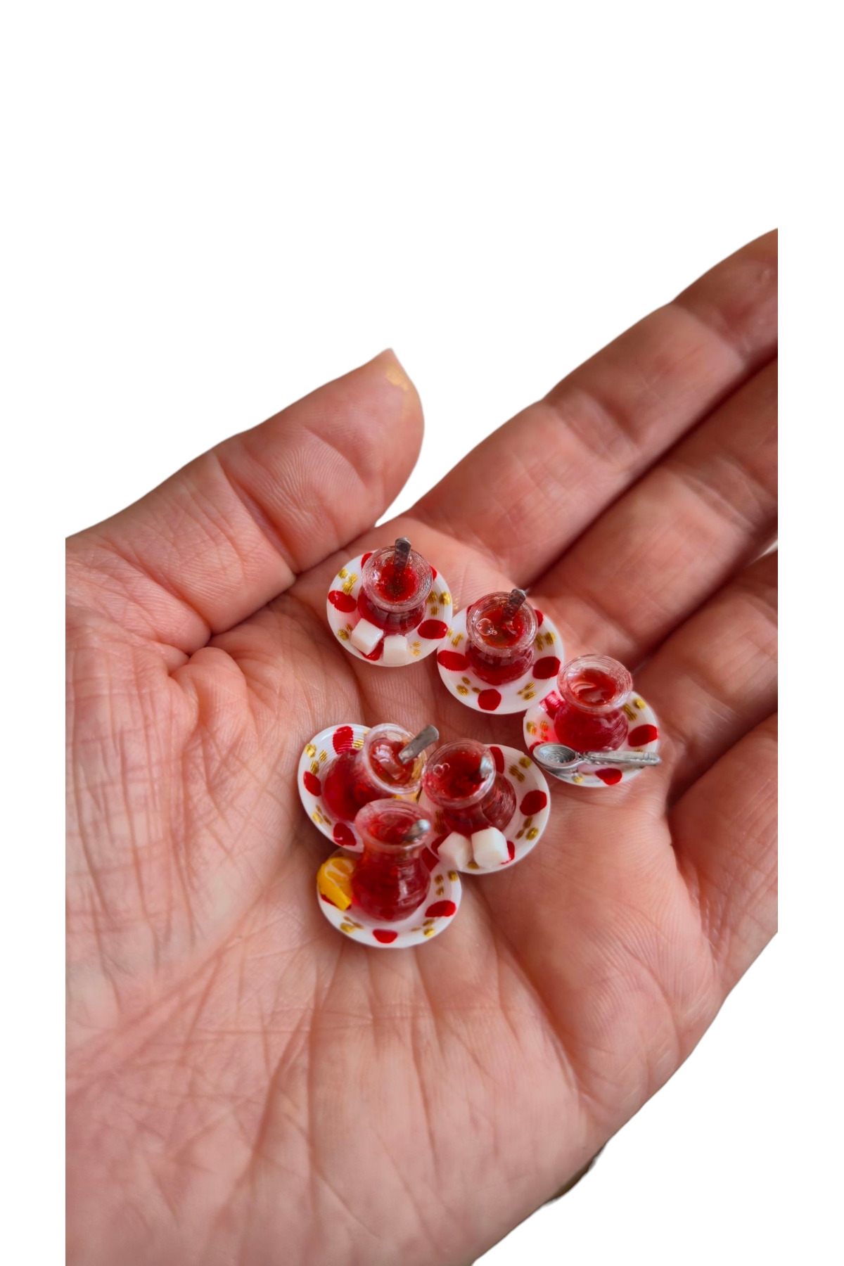 عروسک های اسباب بازی و لوازم جانبی 10 فنجان چای مینیاتوری مخلوط شکری ساده. سینی هدیه مینی لیوان از ترکیه Minyatür Dünyam