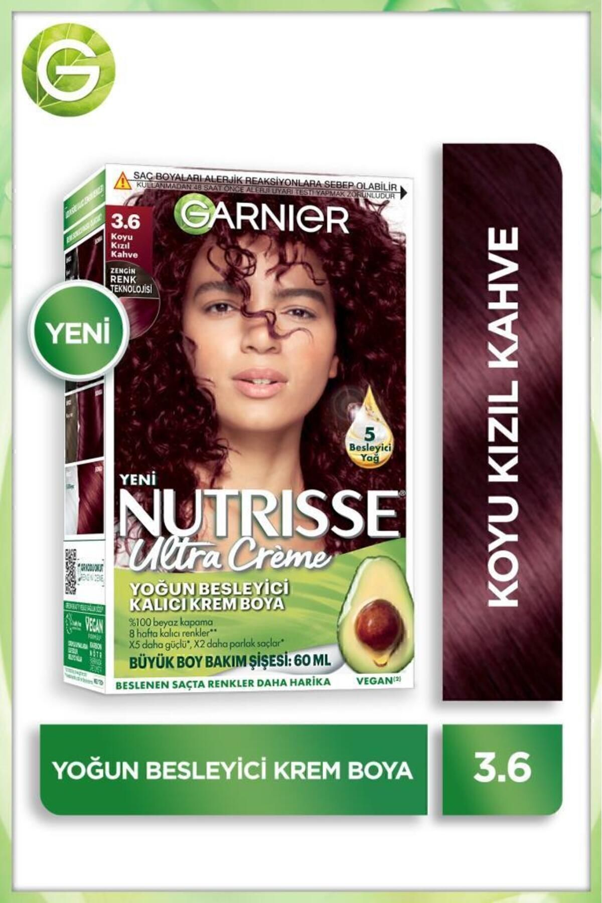 Garnier رنگ مو کرم دائمی غذا دهنده و شدید Nutrisse 3.6 قهوه قرمز تیره