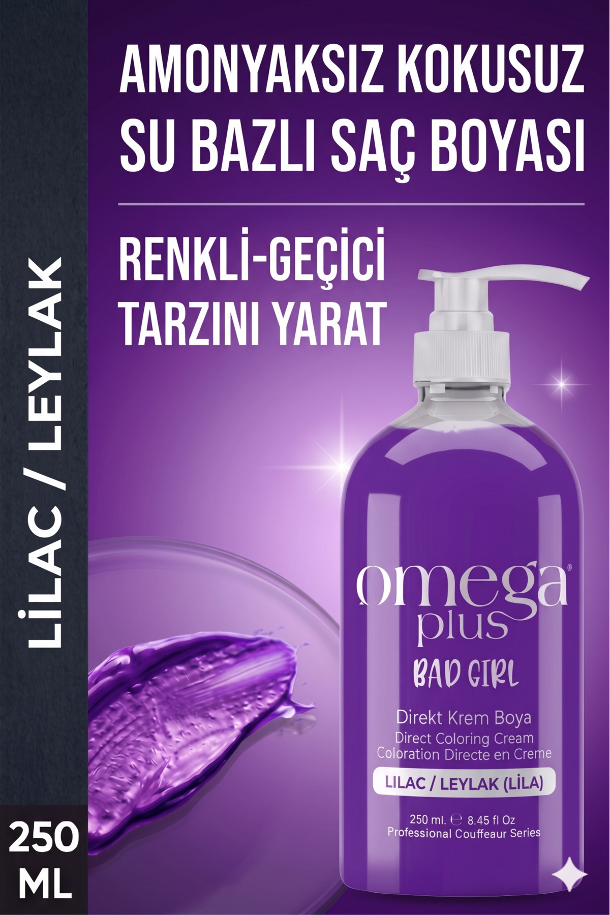 رنگ موی موقت بدون آمونیاک مدل Bad Girl با رنگ بنفش و حجم 250 میلی لیتر Omega Plus