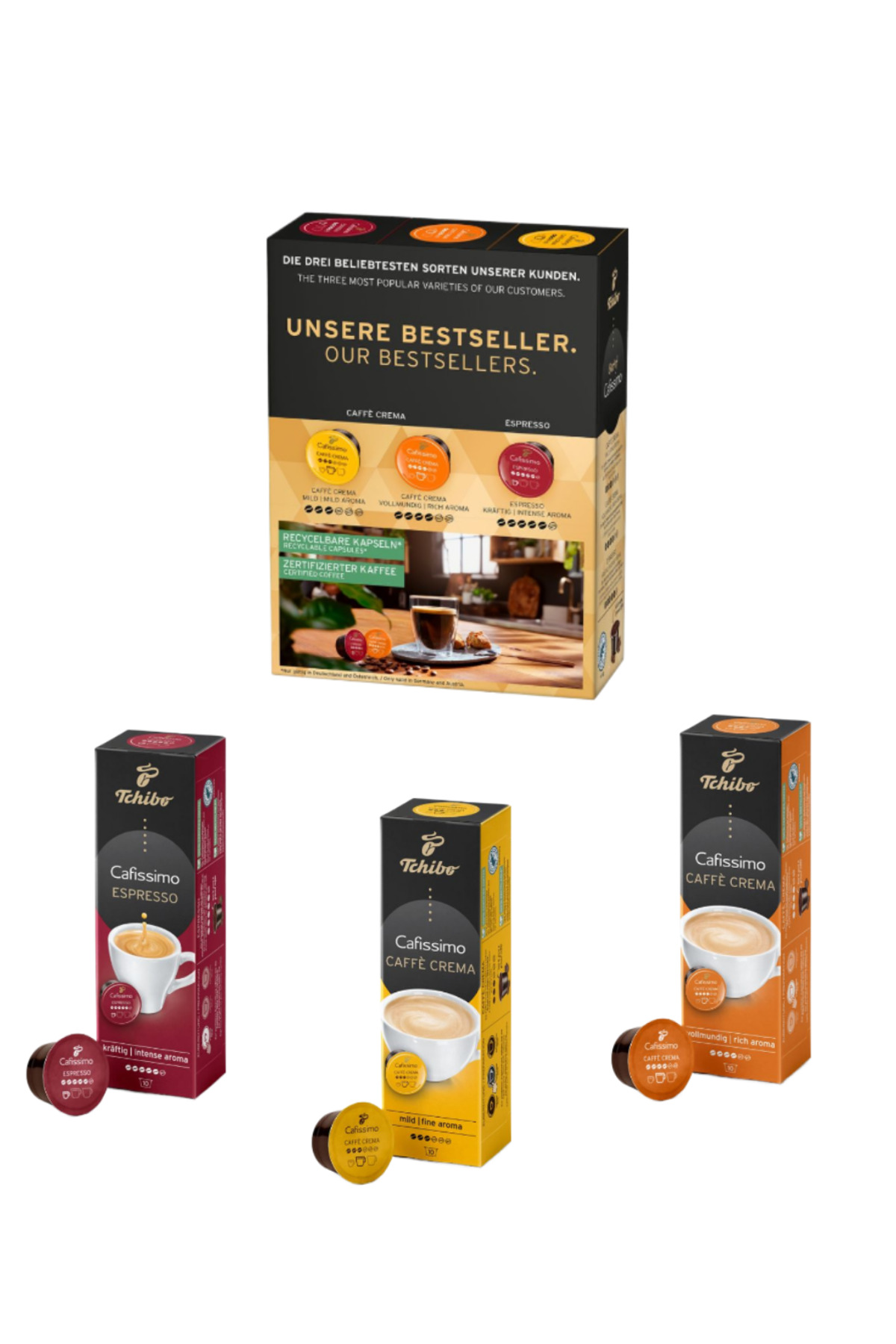 دستگاه اسپرسو و کاپوچینو قهوه ساز CAFISSIMO PURE PLUS بهترین ست کپسول هدیه اورجینال Tchibo