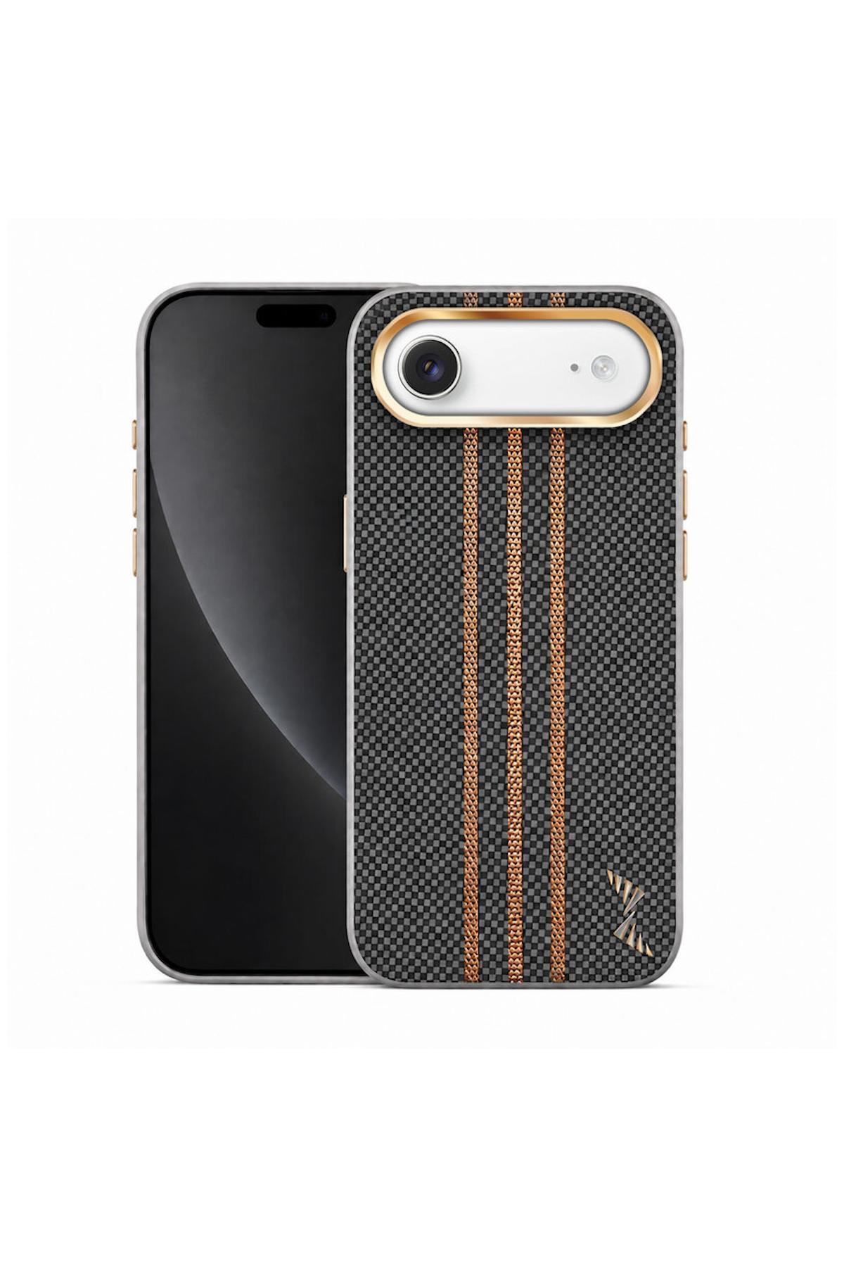 کاور و قاب APPLE IPHONE 17 AIR COMPATIBLE CASE GOLDRIX CARBON FIBER M SAFE GRAY اورجینال Zebana