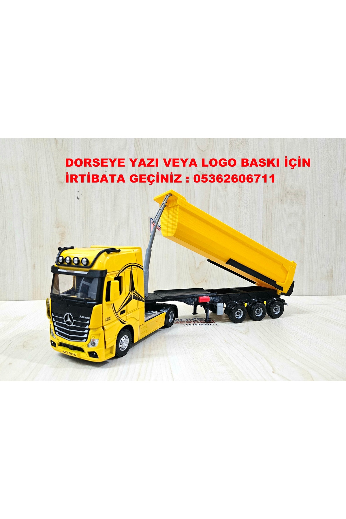 مدل خودرو 35 سانتی متر طول 1 36 MERCEDES ACTROS DUMP TRUCK MODEL نام نوشته شده زرد اورجینال Maket