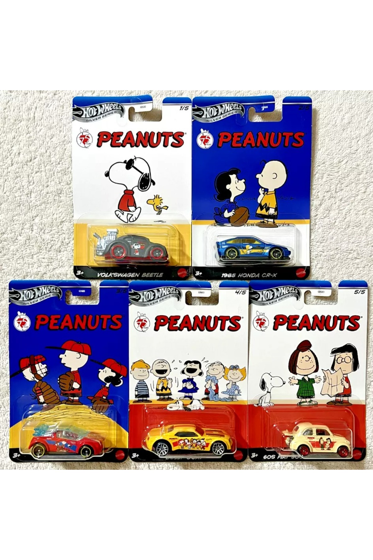 ماشین اسباب بازی مجموعه 5 تایی بادام زمینی اسنوپی سری نقره ای 2025 از ترکیه HOT WHEELS