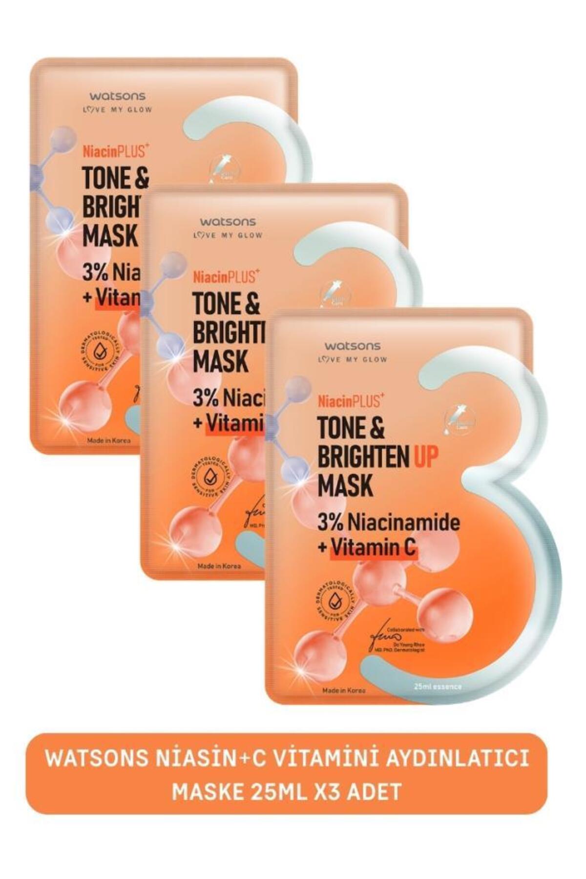 ماسک ورقه‌ای روشن‌کننده نیاسینامید و ویتامین C واتسونز Watsons، 3X 25Ml