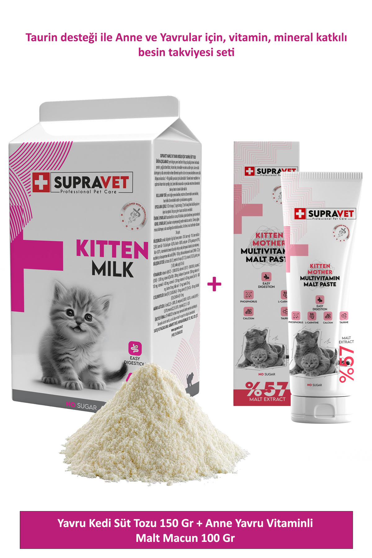 پودر شیر بچه‌گربه ۱۵۰ میلی‌لیتری و خمیر مالت ویتامینه ۱۰۰ گرمی سوپراوت Supravet