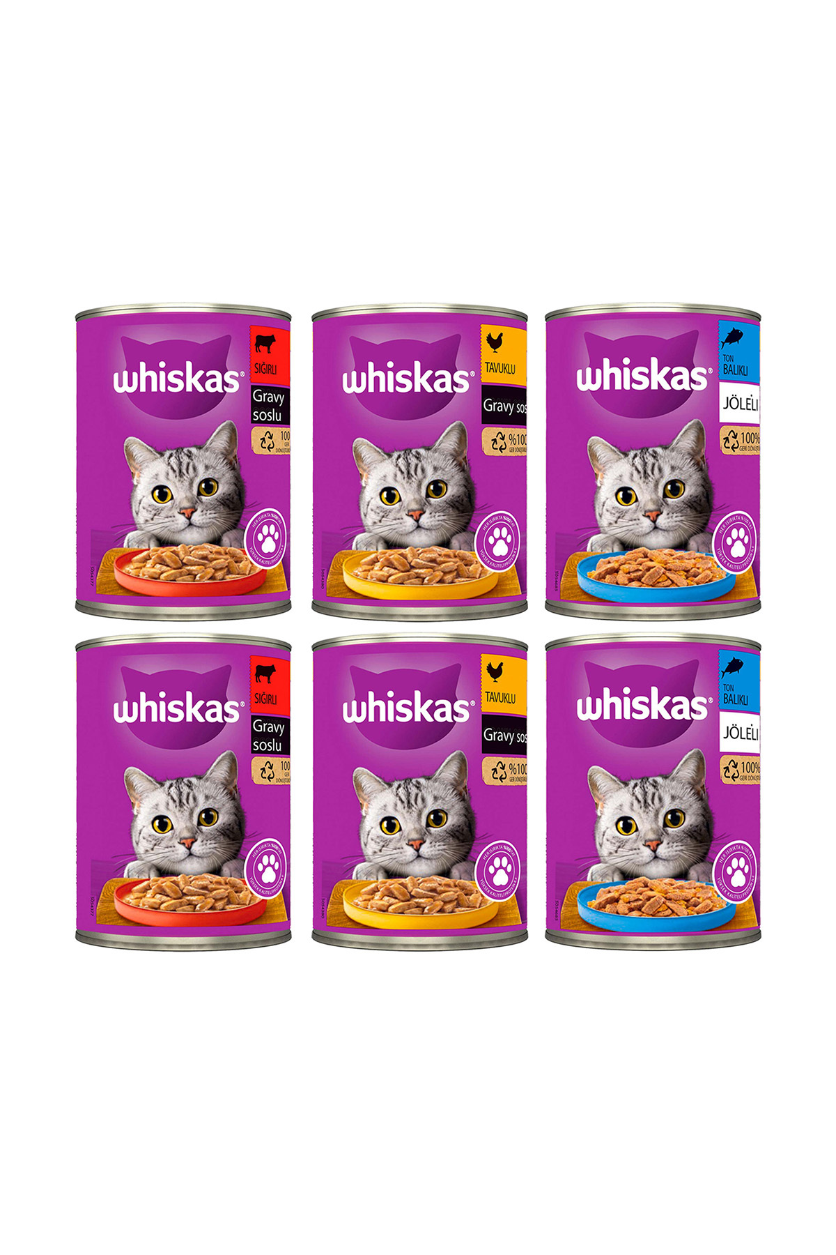 غذای تر کنسروی گربه ویسکاس Whiskas، تن، گوشت گاو و مرغ، ۶×۴۰۰ گرم