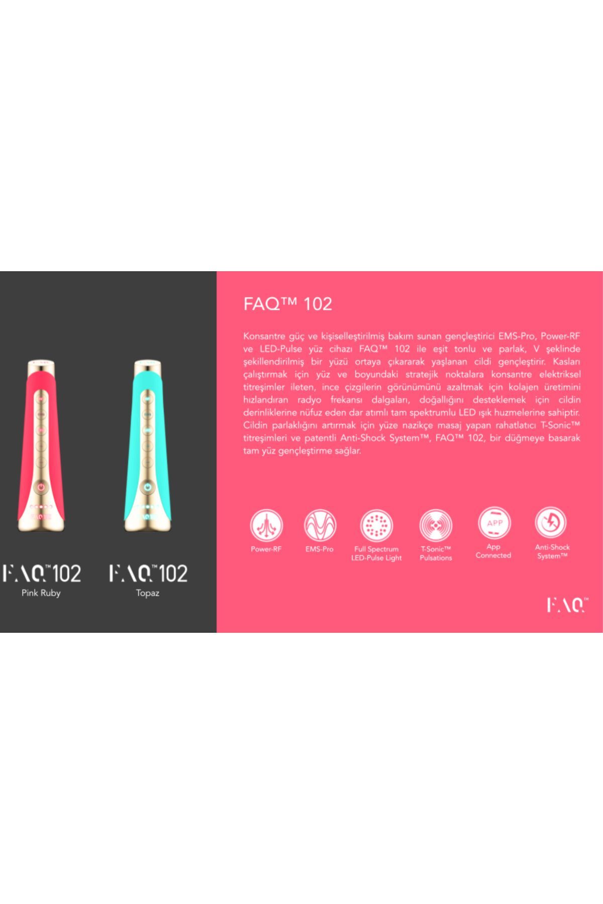 ماساژور صورت پرسش‌های متداول™ 102 دستگاه ضد پیری پیشرفته بالینی PINK RUBY اورجینال Foreo