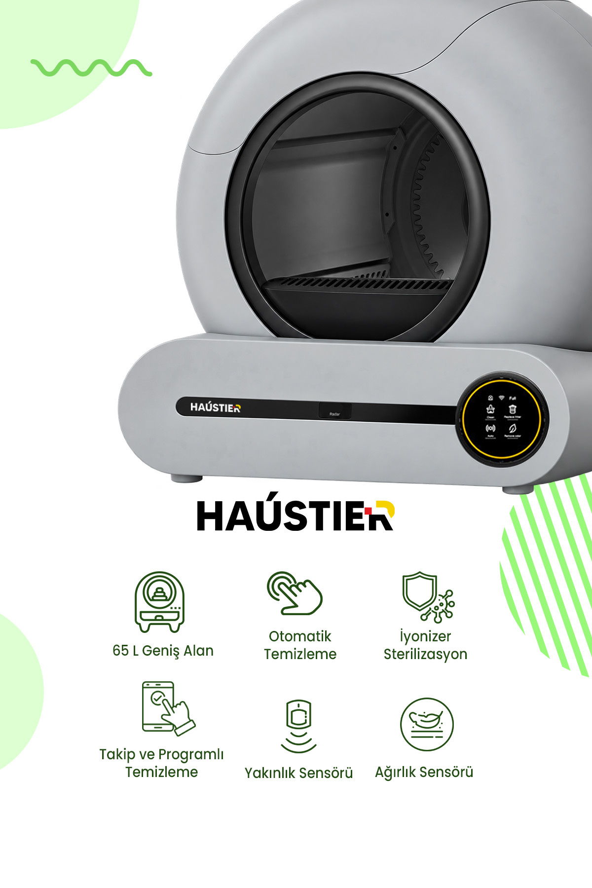 ظرف خاک گربه هوشمند و خودکار هاوستیر Haustier مدل MSP01، خاکستری