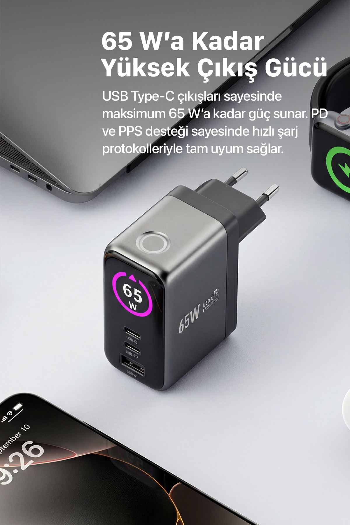 آداپتور شارژ سریع زنون اسمارت Xenon Smart، ۶۵ وات GaN، مدل X6414 خاکستری