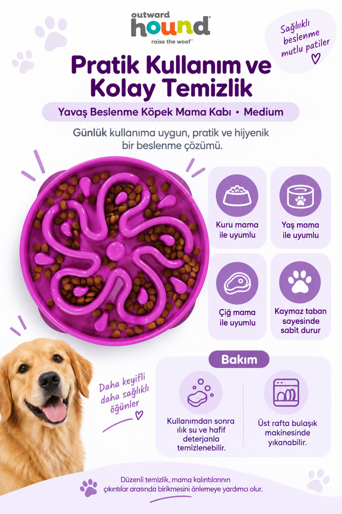 کاسه غذای سگ برای تغذیه آهسته، اوت‌وارد هاوند Outward Hound Fun Feeder Slo Bowl مدل PG1626، متوسط