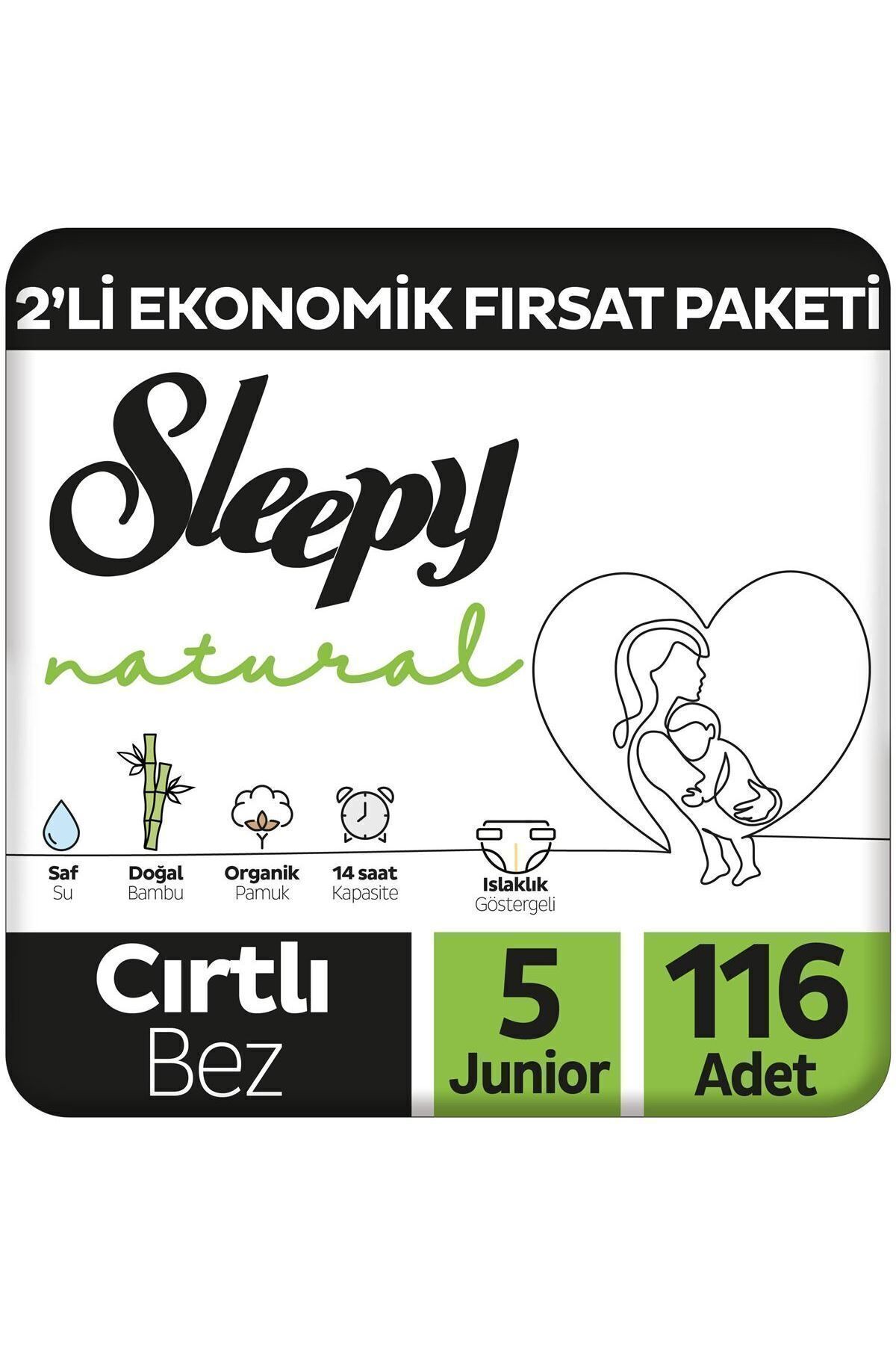 پوشک بچه طبیعی 2 بسته فرصت اقتصادی سایز 5 جونیور 116 عدد اورجینال Sleepy