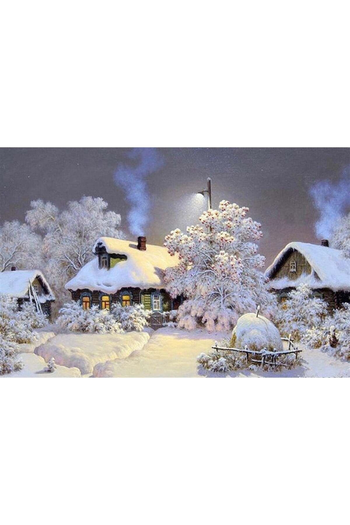 پازل نقاشی موزاییک الماس خانه های گرم در شب برفی 76X51 سانتی متر MARCEL SANAT