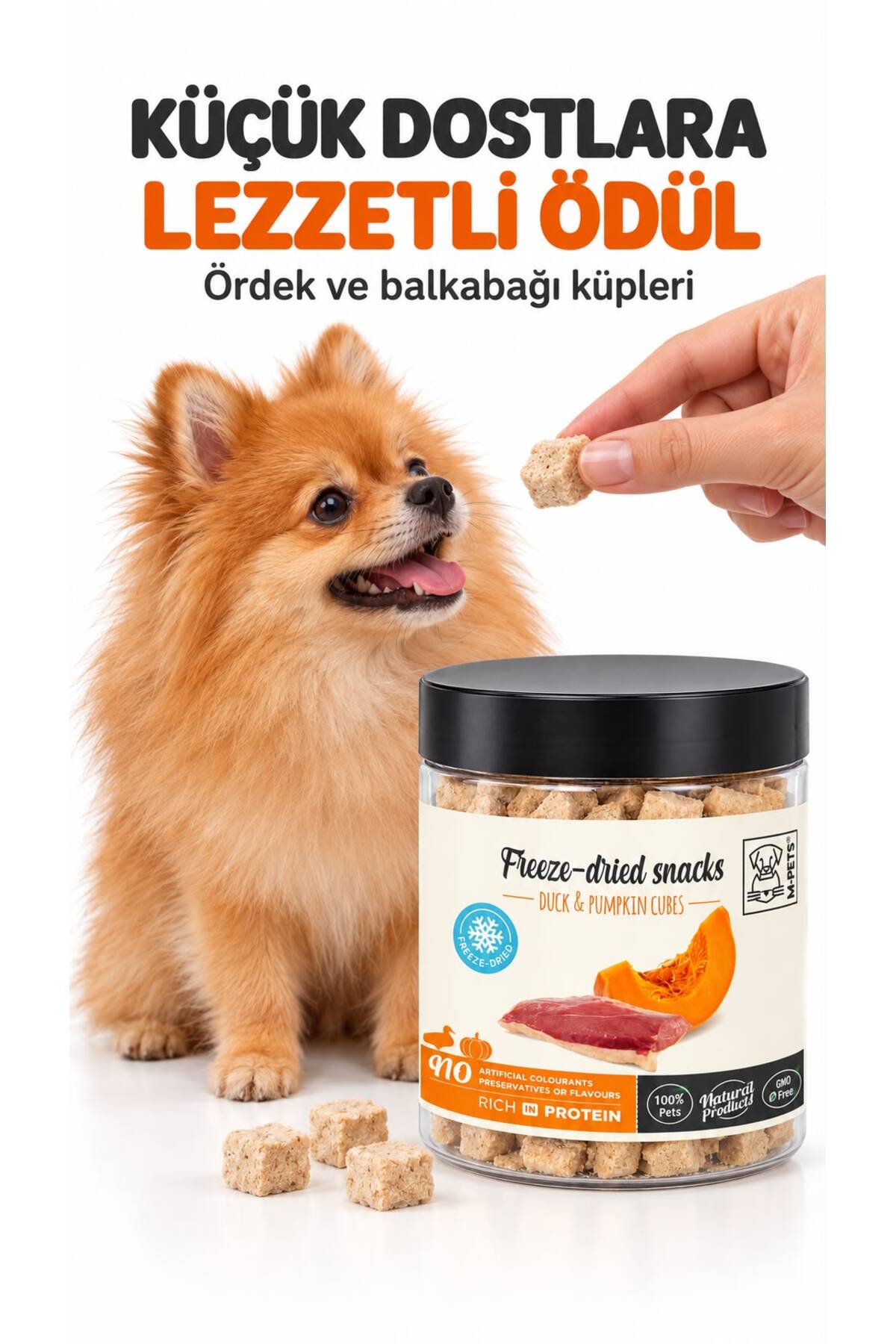 تشویقی سگ مکعبی اردک و کدوحلوایی خشک‌شده انجمادی ام‌پتس M-PETS، ۳۵ گرم