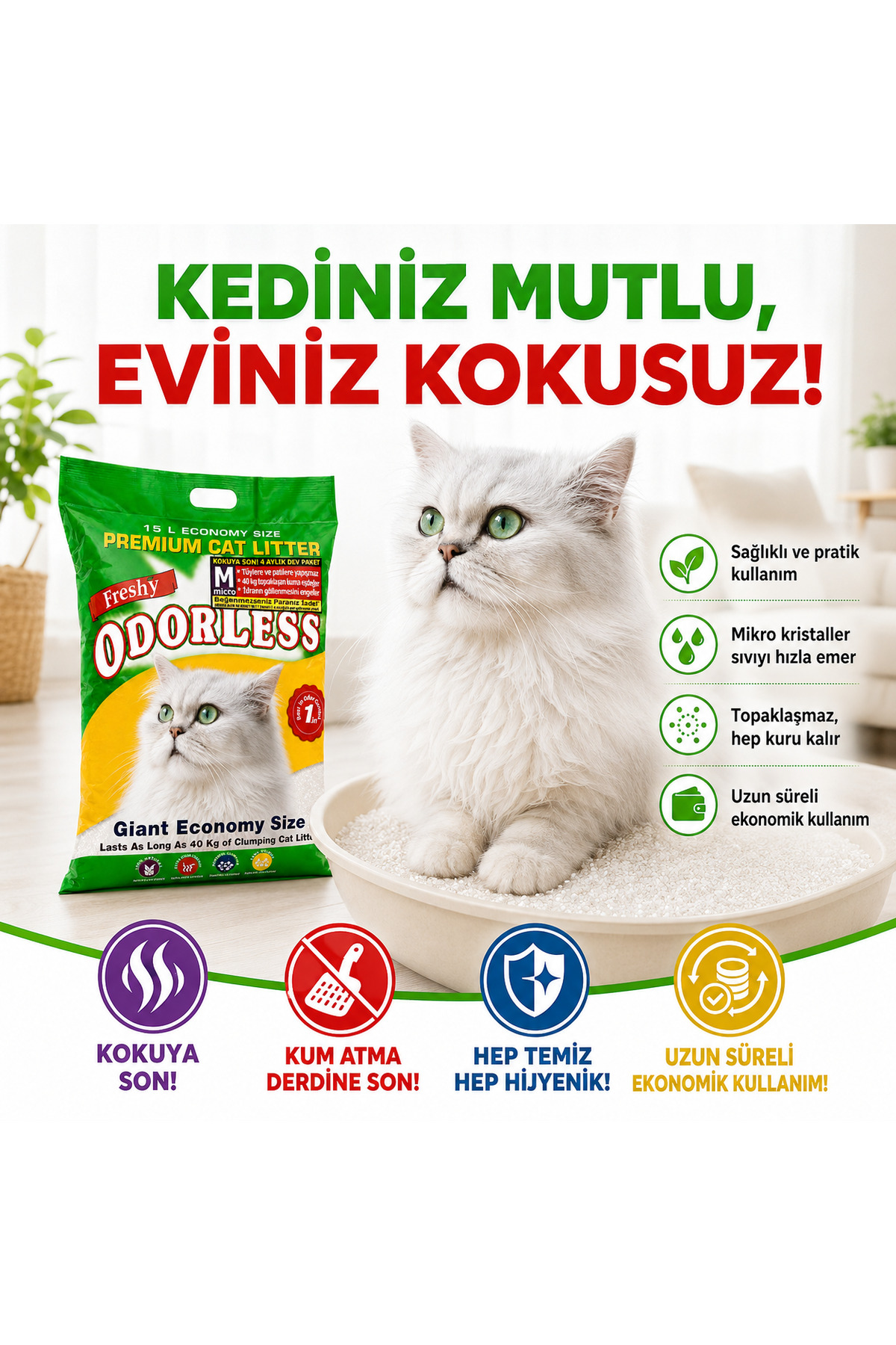 خاک گربه کریستالی میکرو بی‌بو فرشی Freshy، ۶ کیلوگرم