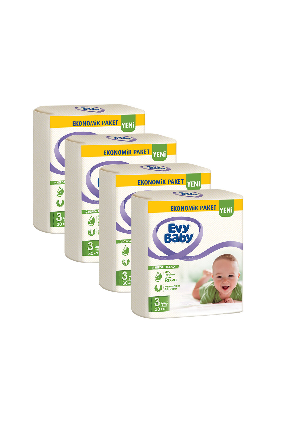 پوشک بچه سایز 3 میدی 4 بسته فرصتی 120 عددی جدید اورجینال Evy Baby