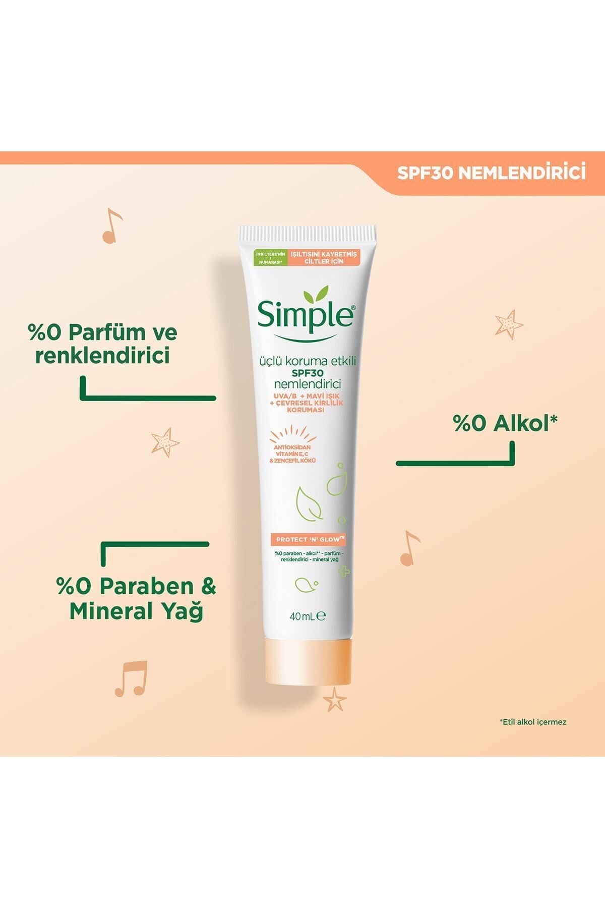 مرطوب کننده برای پوست Protect Glow Triple Protection Spf30 حجم 40 میلی لیتر سیمپل Simple