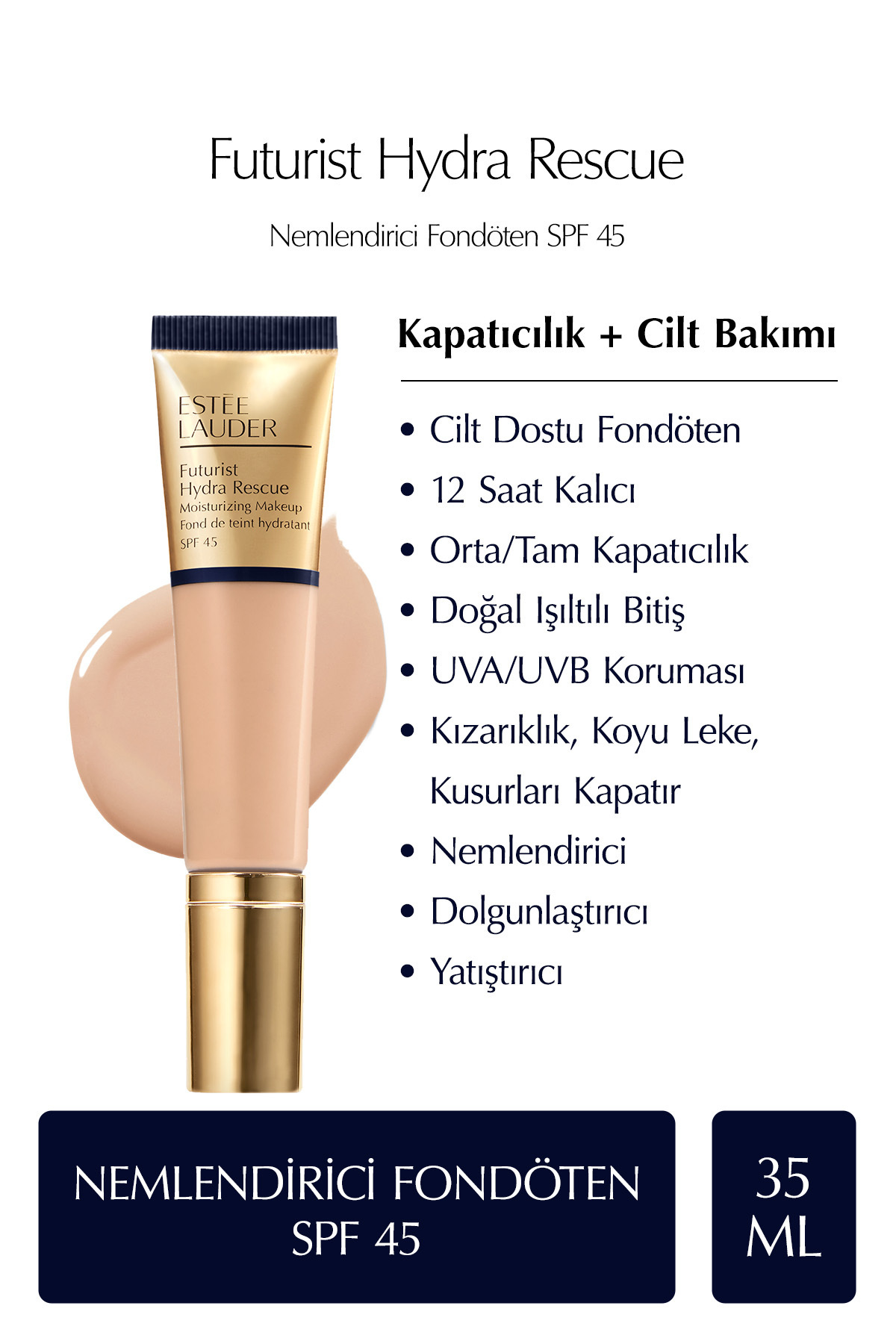 کرم پودر FUTURIST HYDRA RESCUE SPF 45 HUMIDIFIER FOUNDATION 35ML رنگ: 3N1 بژ عاج Estee Lauder