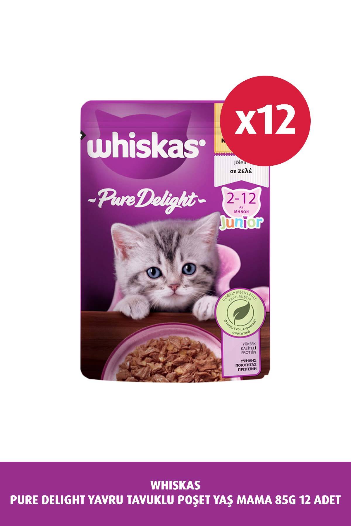 غذای مرطوب بچه‌گربه ویسکاس Whiskas Pure Delight با طعم مرغ، ۱۲ بسته ۸۵ گرمی