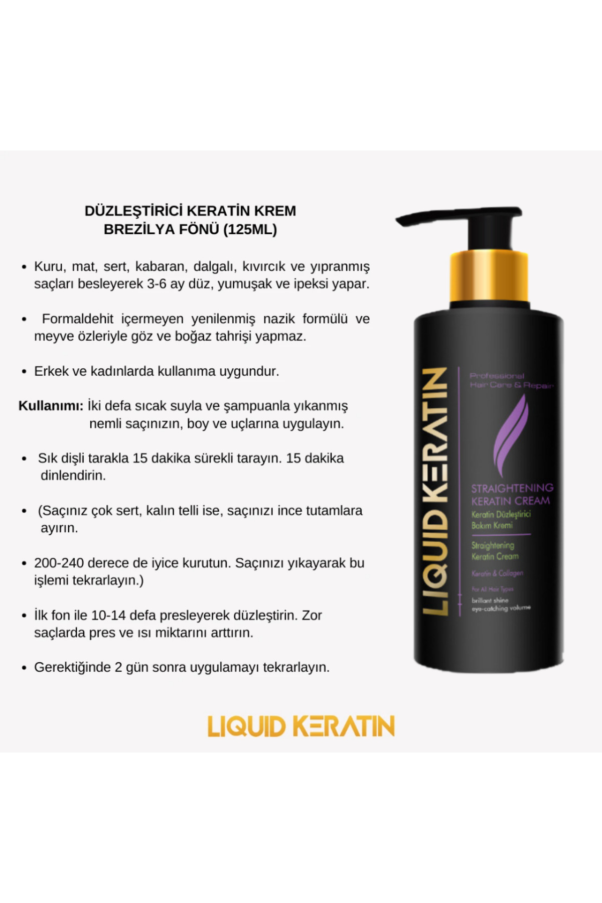 نرم کننده مو کرم مراقبت از کراتینه مرطوب و برای موهای خشک سخت آسیب دیده وز 125 میل Liquid Keratin