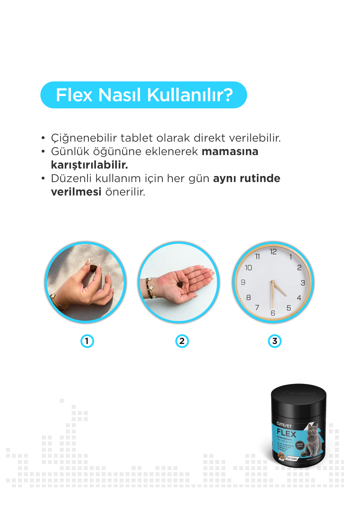 قرص مفاصل گربه کیوت‌پت CutePet Flex، ۶۰ عدد، حاوی گلوکزامین، کندرویتین و MSM