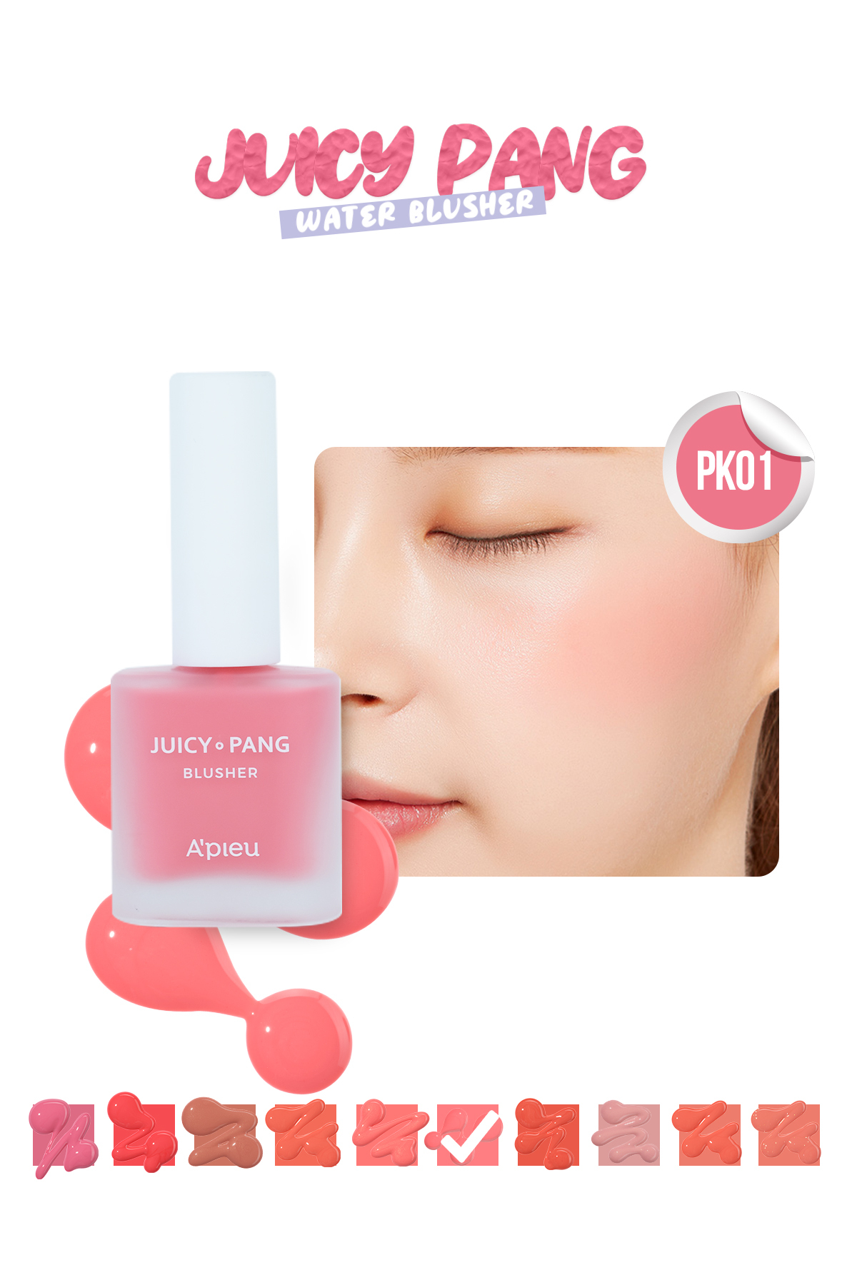 رژگونه مایع مرطوب کننده طبیعی Juicy Pang رنگ  Water Blusherشماره PK01 میشا Missha