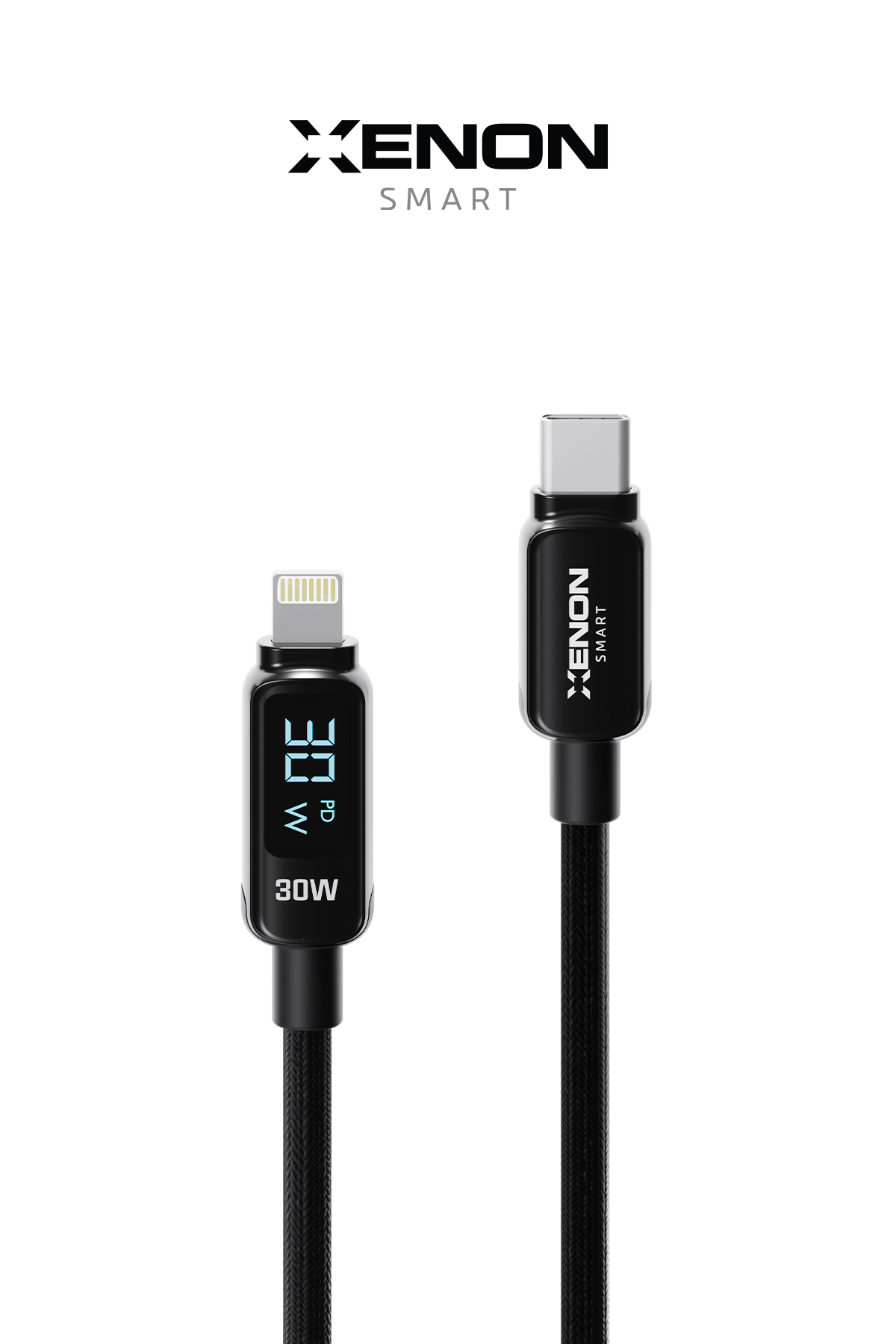 کابل شارژ تایپ‌سی به لایتنینگ آیفون زنون اسمارت Xenon Smart، ۳۰ وات PD، طول ۲ متر، مدل X6427 مشکی