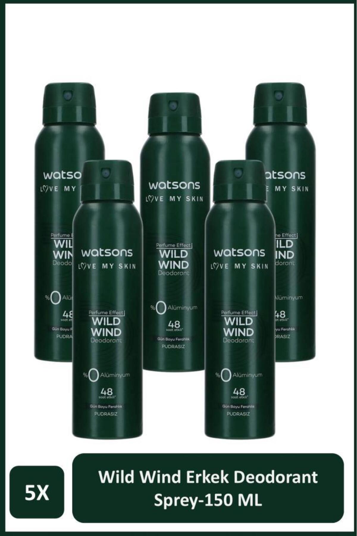 اسپری دئودورانت مردانه بدون پودر واتسونز Watsons Wild Wind، بسته ۵ عددی ۱۵۰ میلی‌لیتری