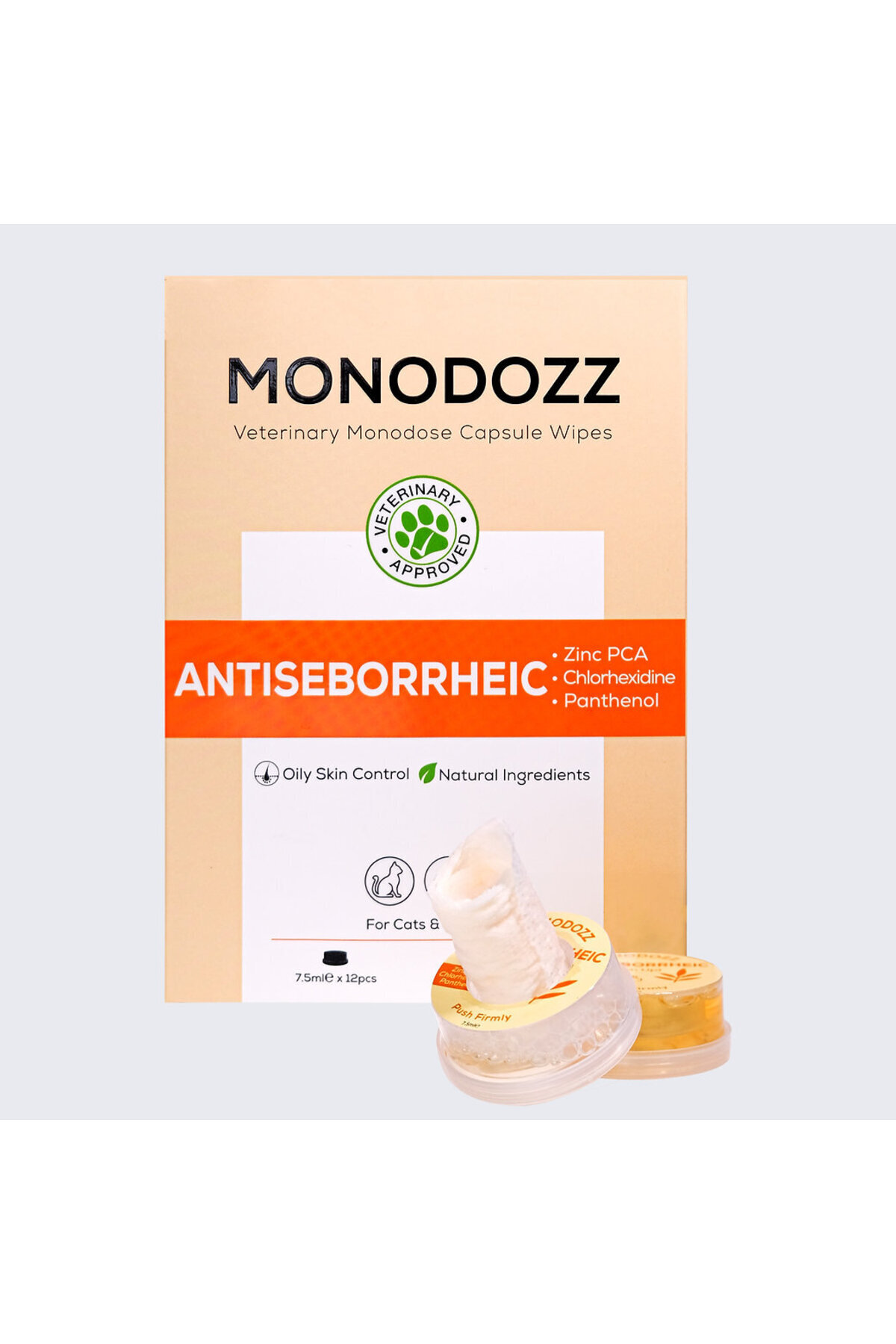 دستمال کپسولی درموکازمتیک تنظیم‌کننده سبوم برای گربه و سگ مونودوز MONODOZZ مدل 006