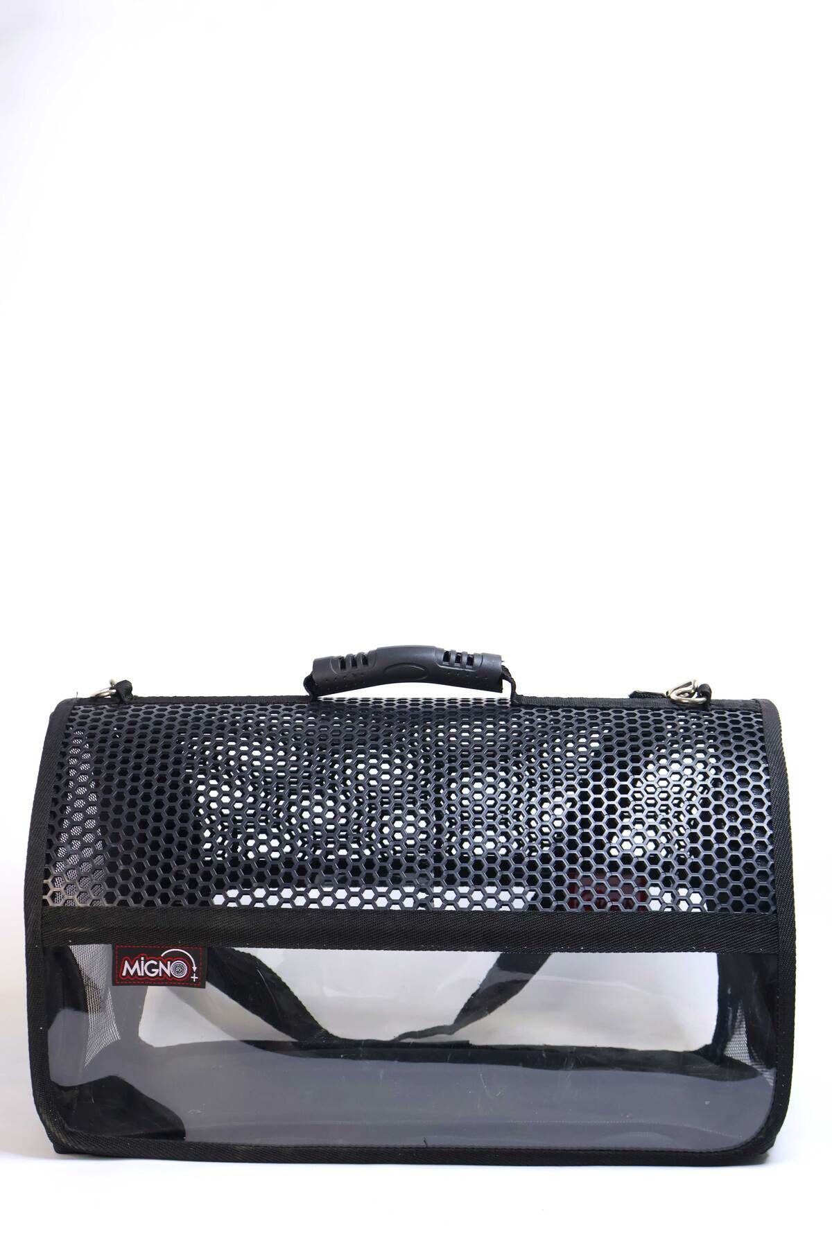 کیف حمل شانه‌ای گربه و سگ میگنو Migno Flybag Voyager، مدل توری و شفاف، مشکی (VOY014)