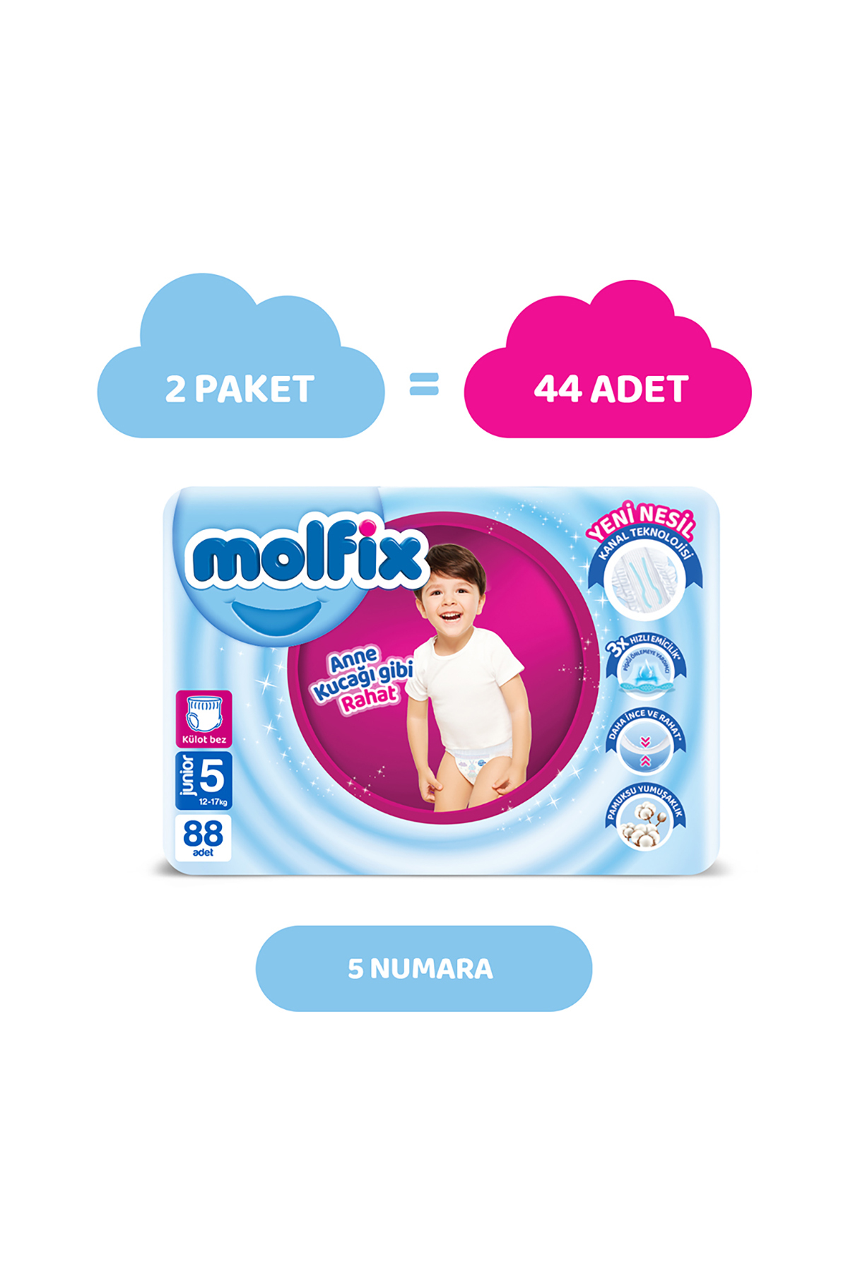 پوشک بچه شلوار سایز 5 جونیور ماهانه مزیت بسته 88 عددی اورجینال Molfix