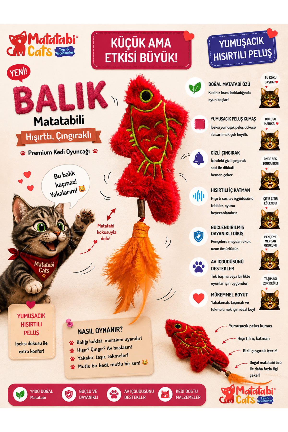 اسباب‌بازی پولیشی ماهی گربه ماتاتابی کتس MATATABİ CATS، مدل P008 چندرنگ