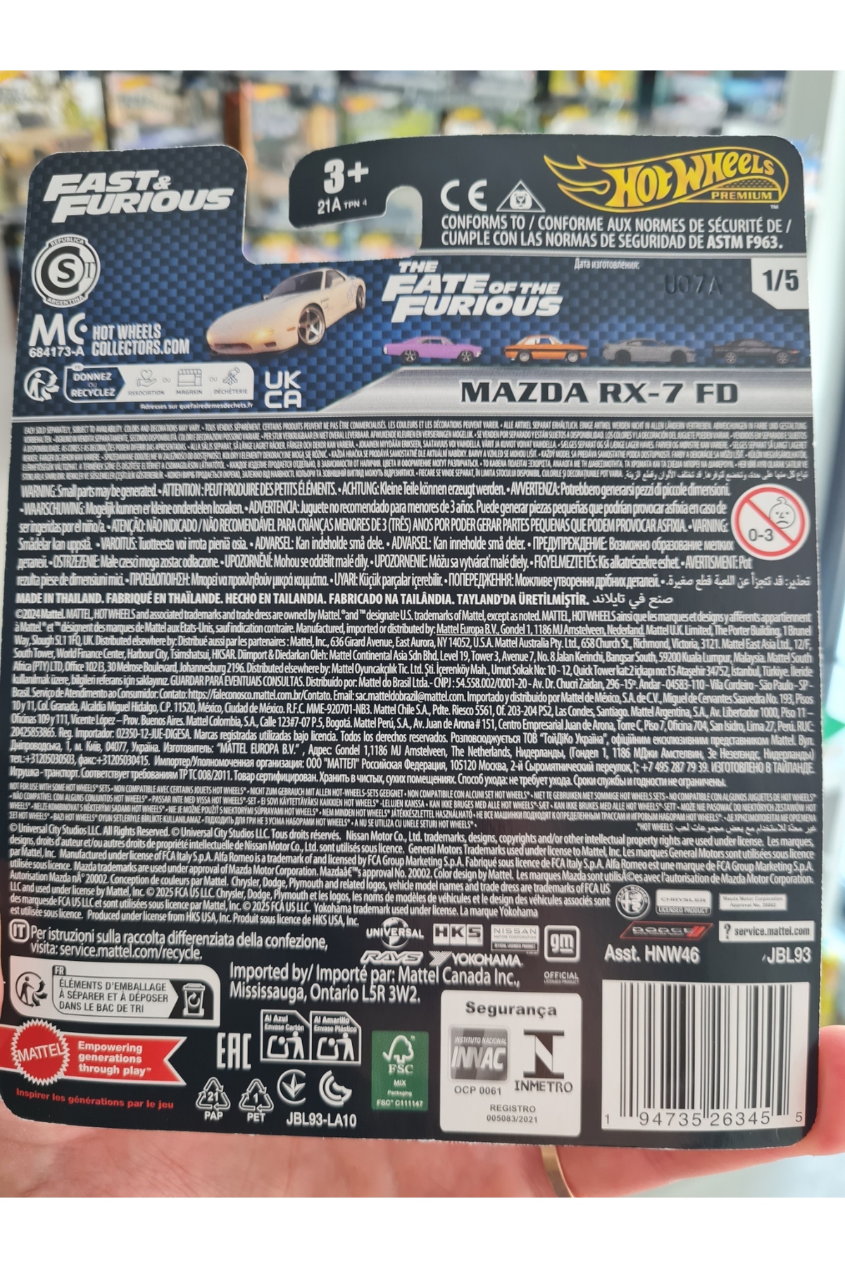 ماشین اسباب بازی حق بیمه سریع و خشمگین MAZDA RX 7 FD HNW46 JBL93 1 5 هات ویلز اورجینال HOT WHEELS